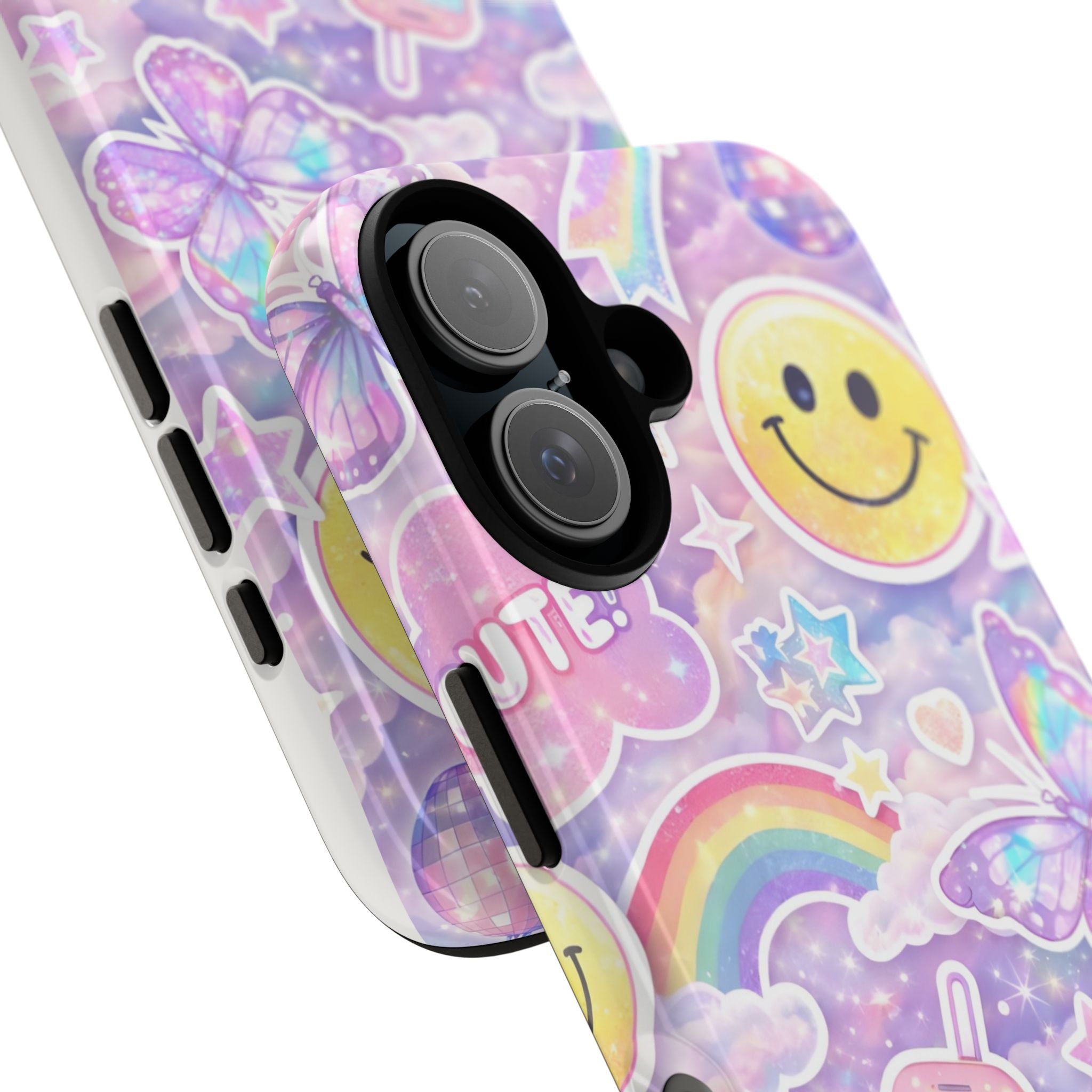 Pastel Y2K Tough Case — Cute Smiley, Rainbow & Butterfly Phone Case