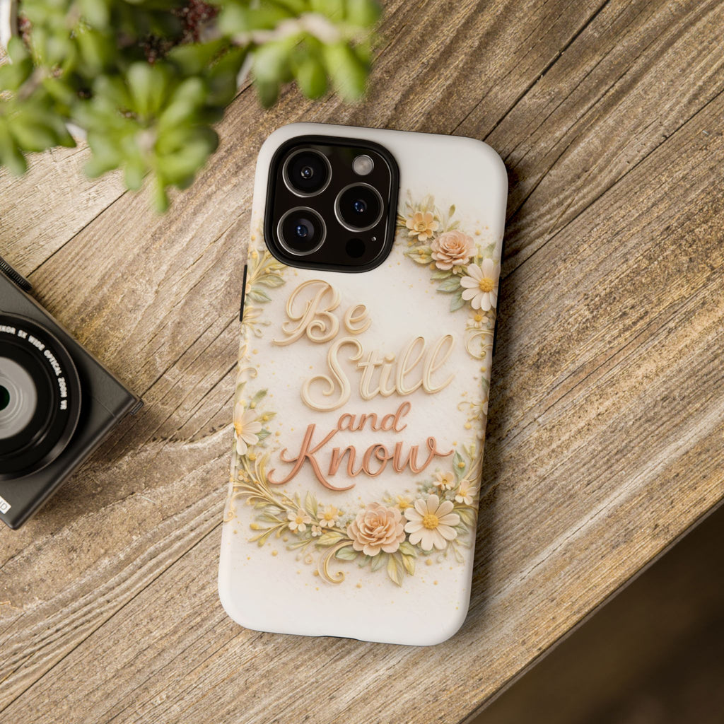 Be Still and Know Floral Tough Phone Case — Protective iPhone Case with Inspirational Quote