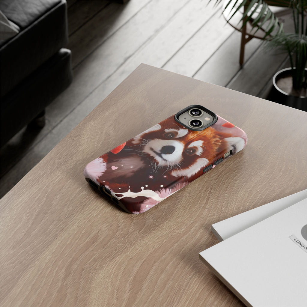 Red Panda with Strawberries Tough Phone Case — Cute Protective Phone Case