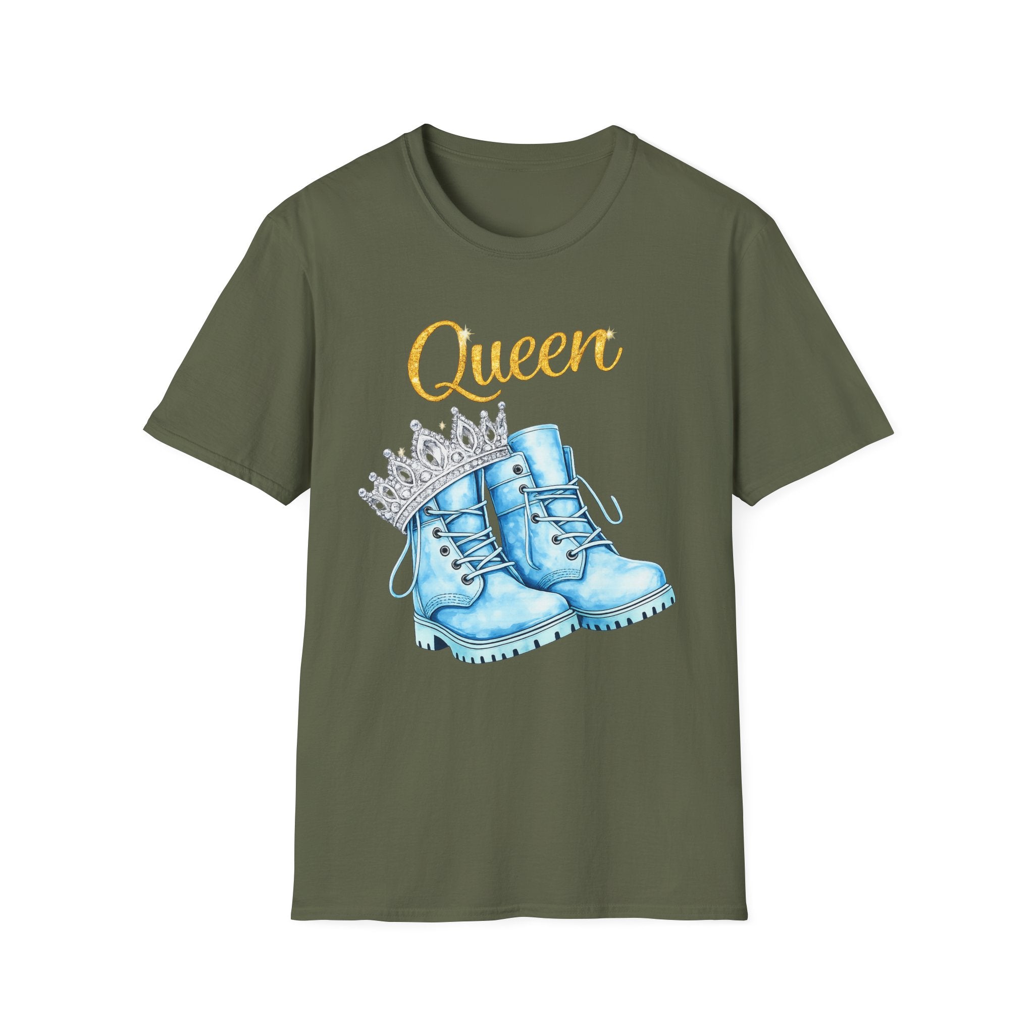 Queen Light Blue Boots Shirt – Pink Crown Graphic Tee, Cute Girly Streetwear, Fashion Queen Outfit, Trendy Women’s Statement T-Shirt