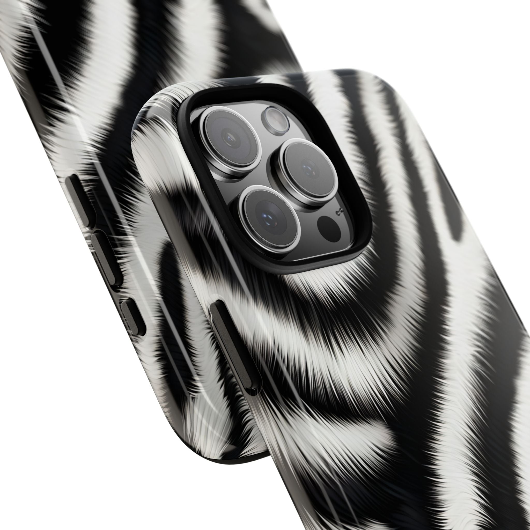 Zebra Print Tough Phone Case — Black & White Animal Pattern Protective Cover