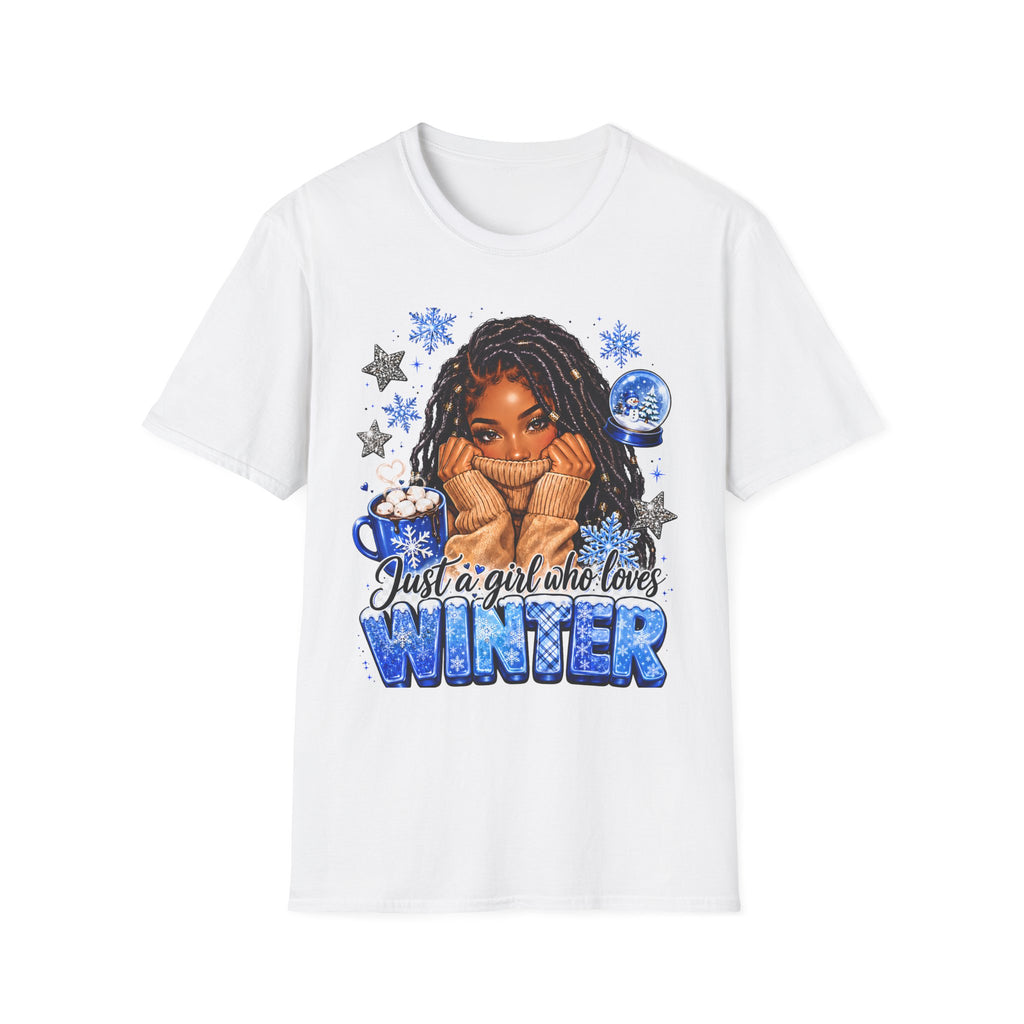 Just a Girl Who Loves Winter Shirt, Cozy Winter Graphic Tee, Snowflake Hot Cocoa Shirt, Winter Lover T-Shirt, Cute Christmas Winter Tee