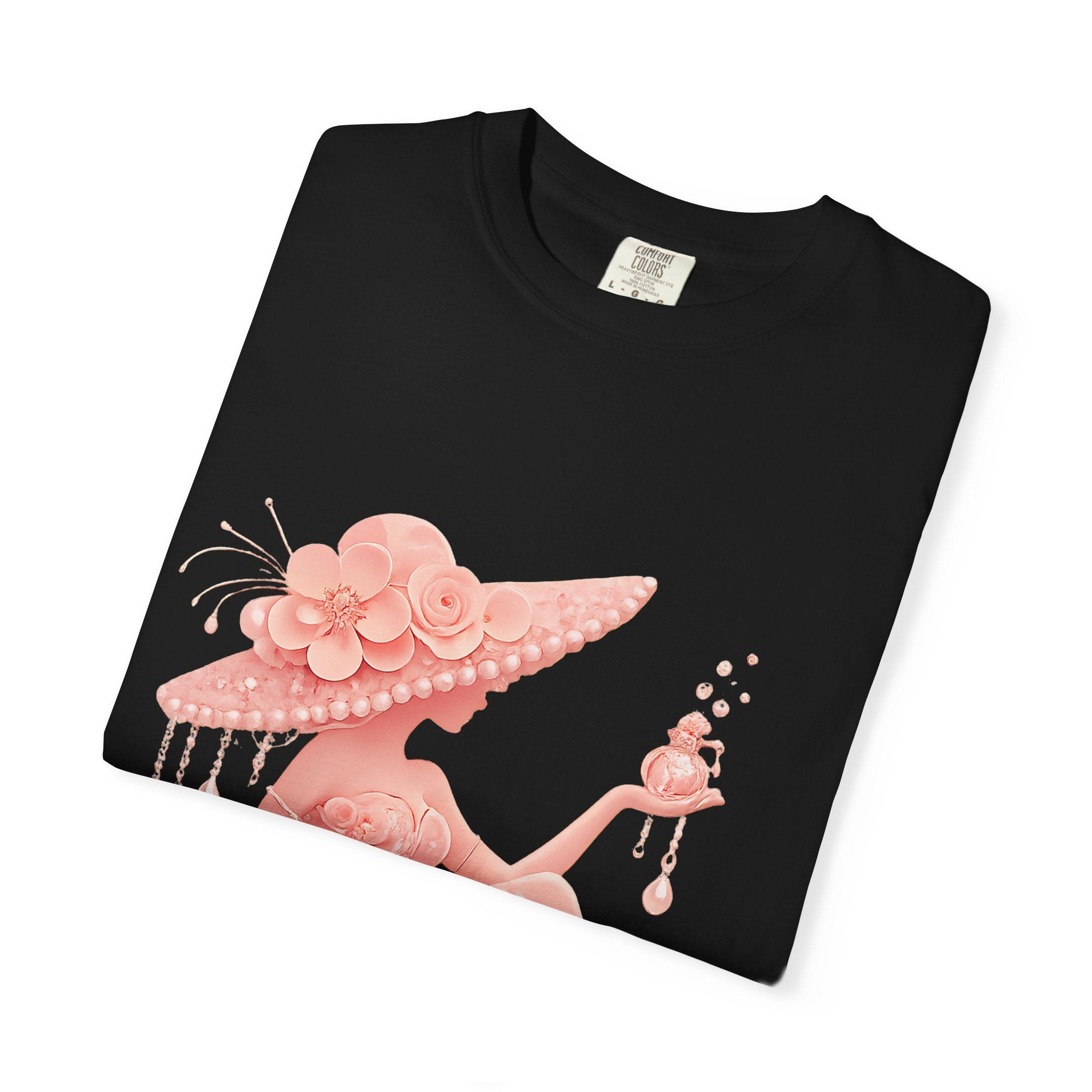 Coquette Floral Lady T-Shirt – Vintage Pink Rose Girl Graphic Tee, Feminine Aesthetic Shirt, Soft Glam Fashion Top for Women