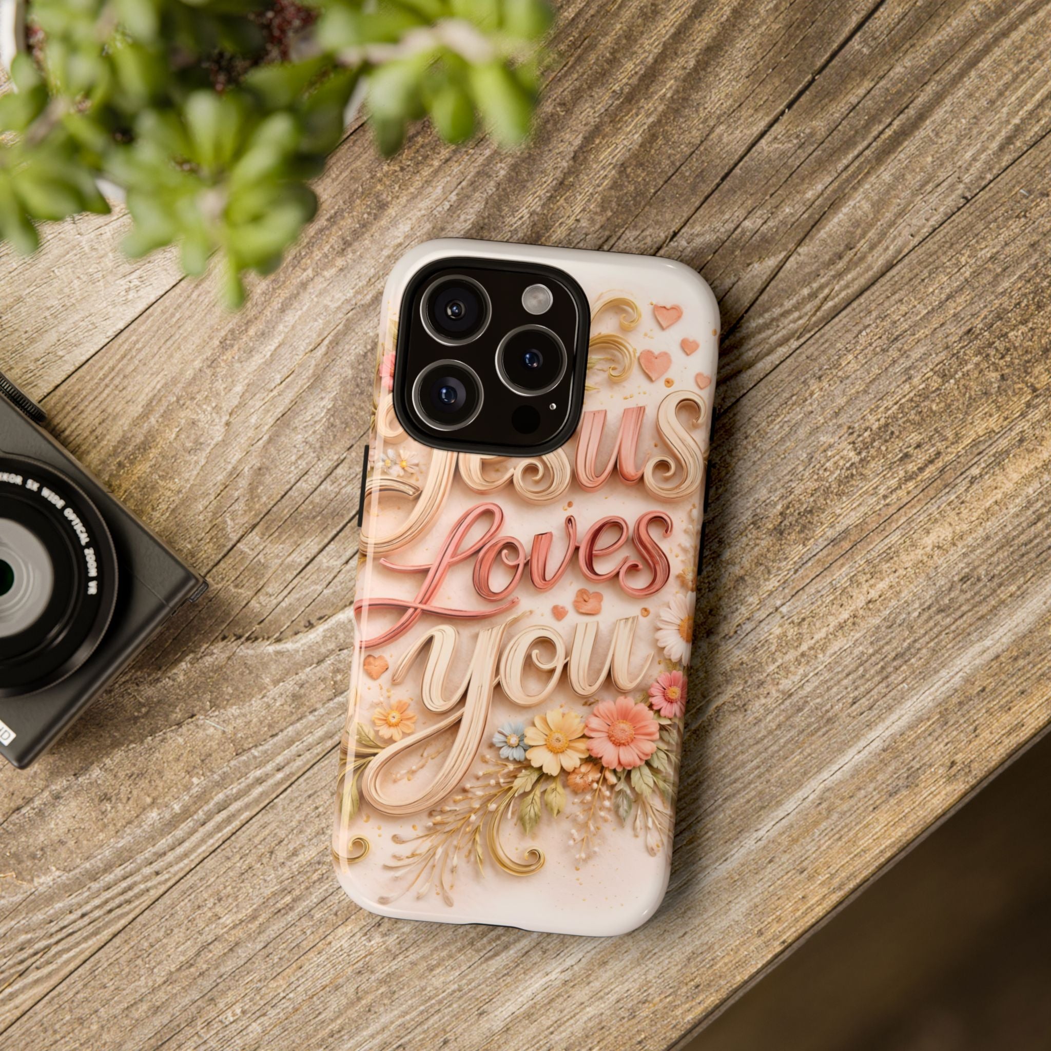 Phone Case — "Jesus Loves You" Floral Pastel Protective Cover