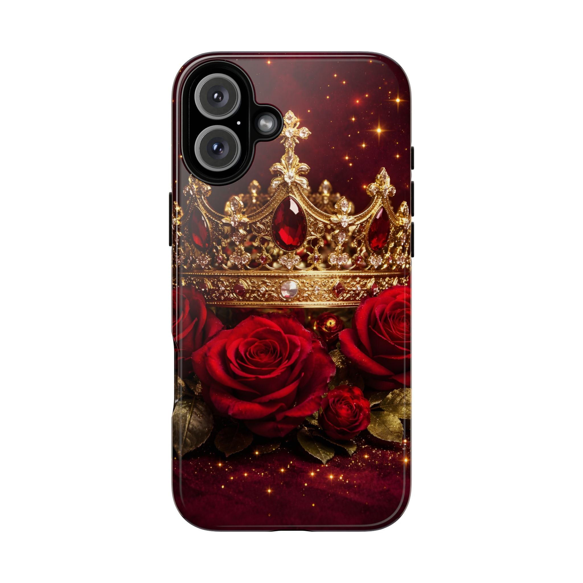 Royal Crown & Red Rose Luxury Phone Case – Gold Crown Burgundy Aesthetic iPhone Case, Regal Queen Floral Phone Cover