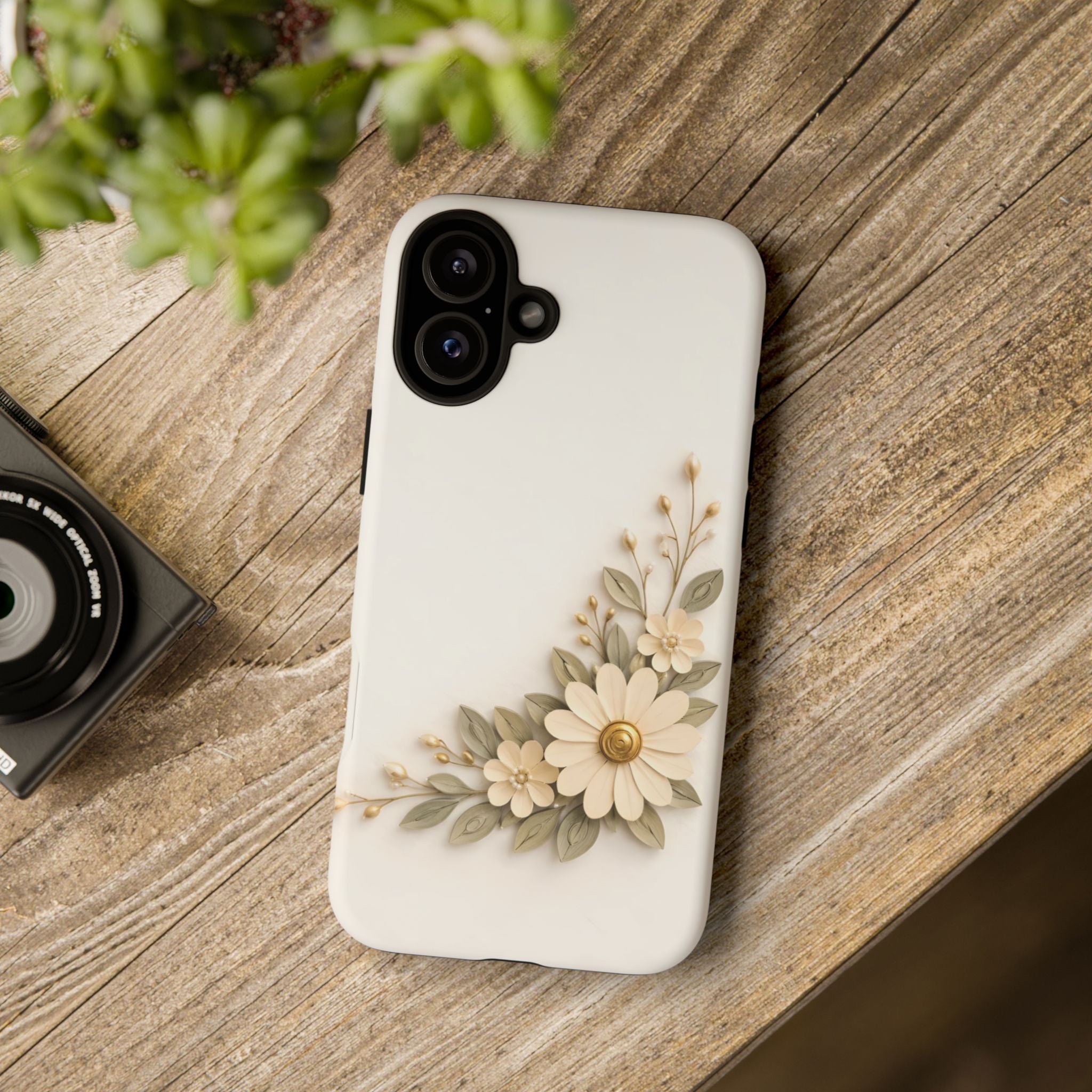 Floral Daisies Tough Case — Protective Phone Case with Cream Vintage Flower Design