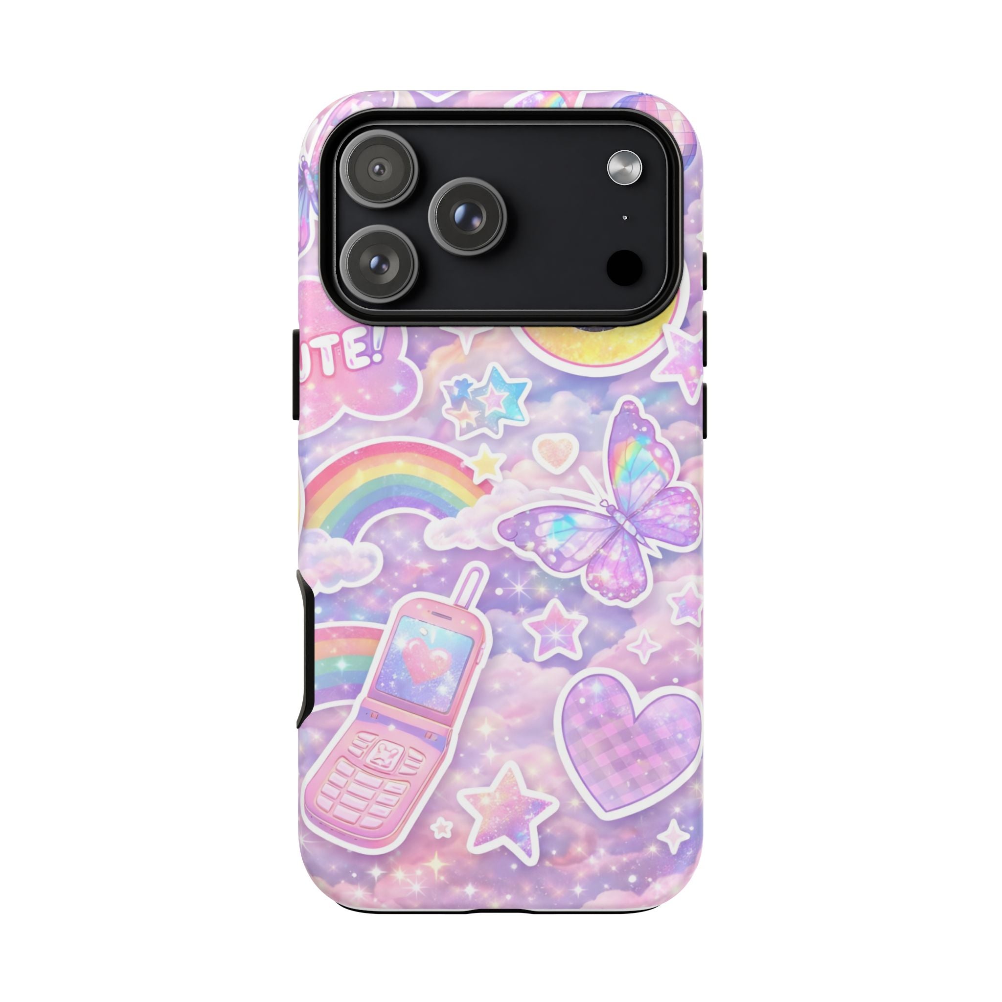 Pastel Y2K Tough Case — Cute Smiley, Rainbow & Butterfly Phone Case