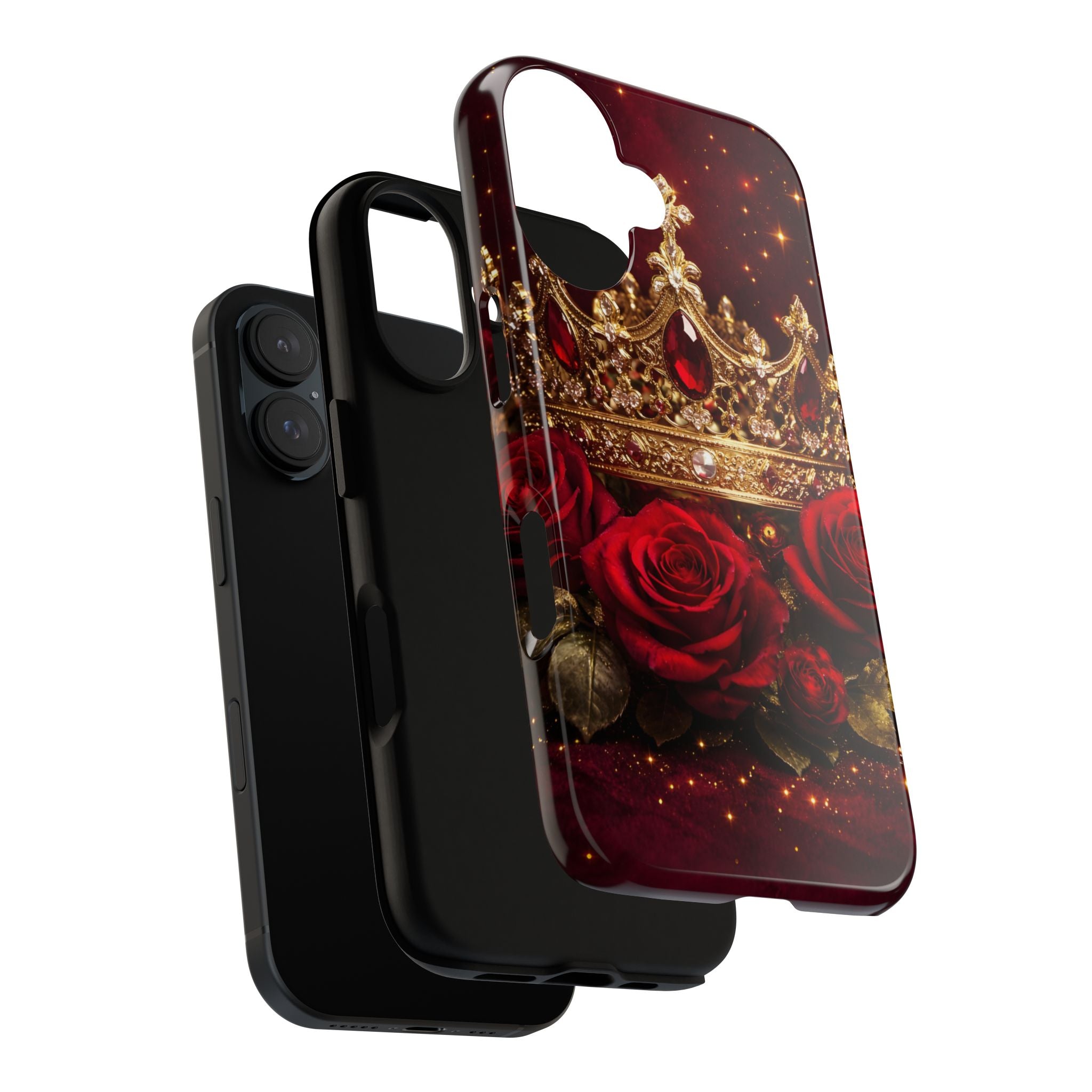 Royal Crown & Red Rose Luxury Phone Case – Gold Crown Burgundy Aesthetic iPhone Case, Regal Queen Floral Phone Cover