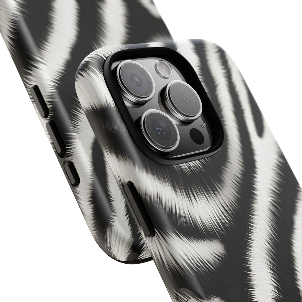 Zebra Print Tough Phone Case — Black & White Animal Pattern Protective Cover