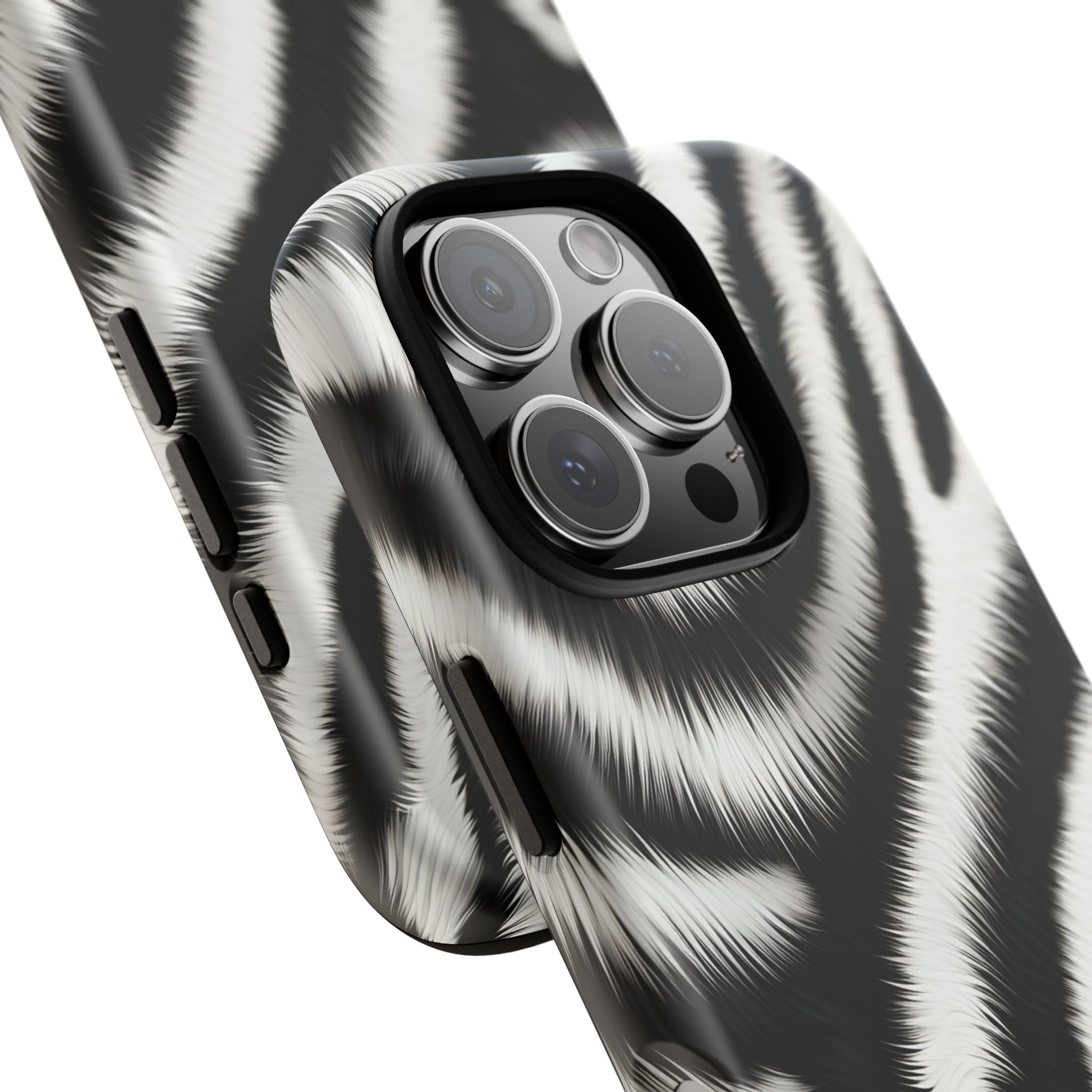 Zebra Print Tough Phone Case — Black & White Animal Pattern Protective Cover