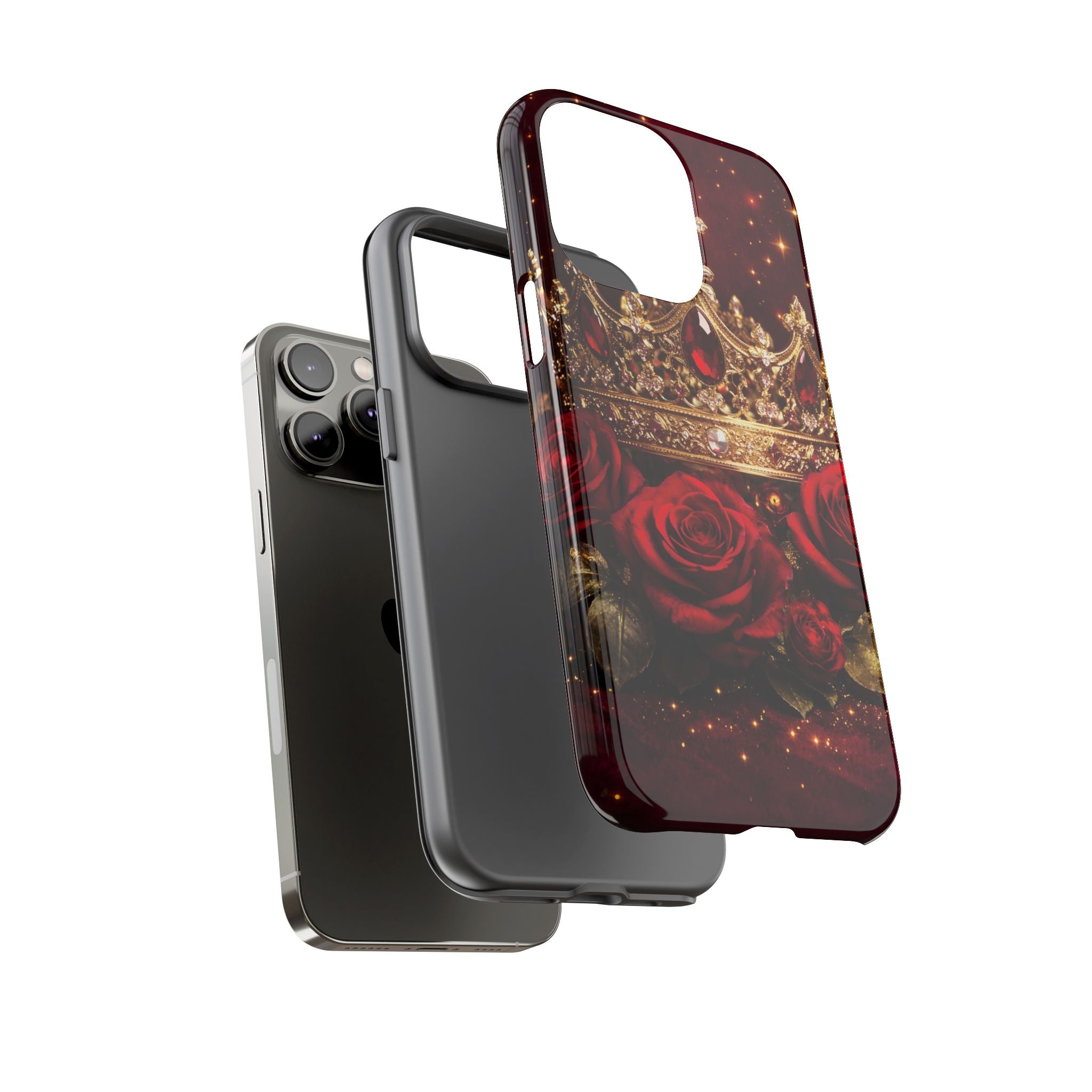 Royal Crown & Red Rose Luxury Phone Case – Gold Crown Burgundy Aesthetic iPhone Case, Regal Queen Floral Phone Cover