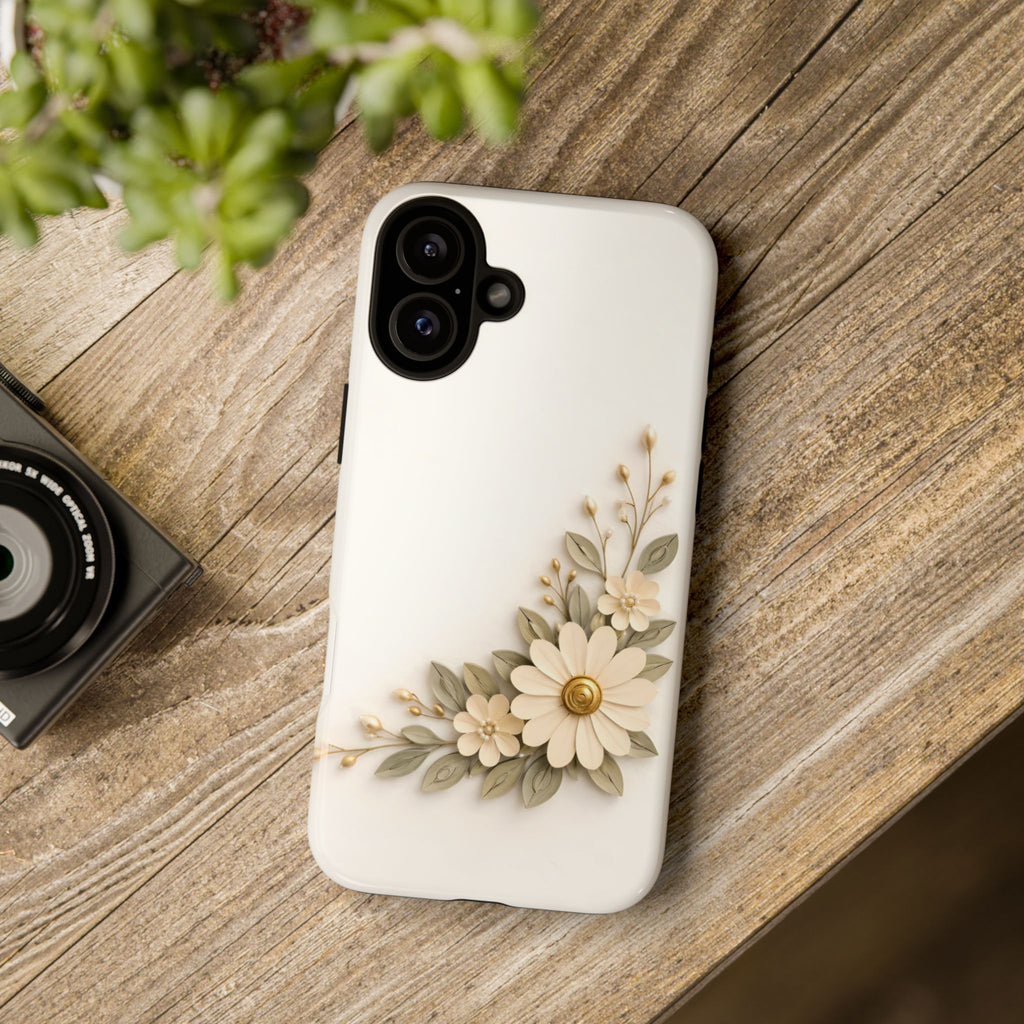 Floral Daisies Tough Case — Protective Phone Case with Cream Vintage Flower Design
