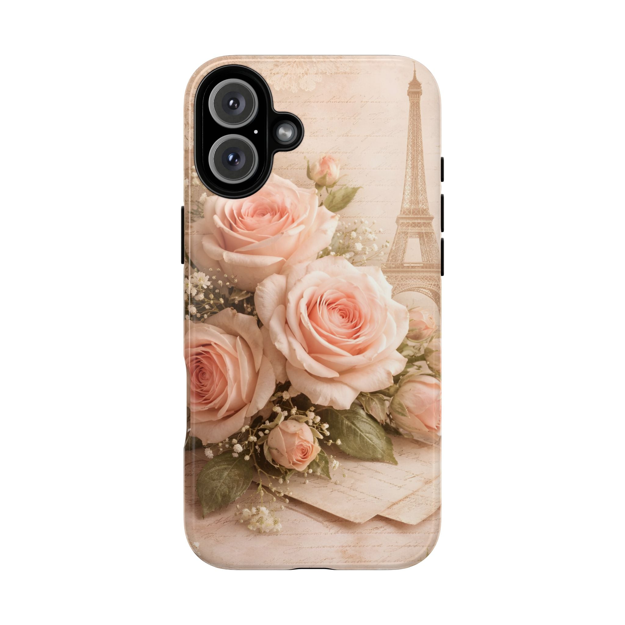 Vintage Parisian Rose Phone Case – Eiffel Tower Floral Aesthetic Luxury iPhone Case, Romantic Antique Paris Phone Cover
