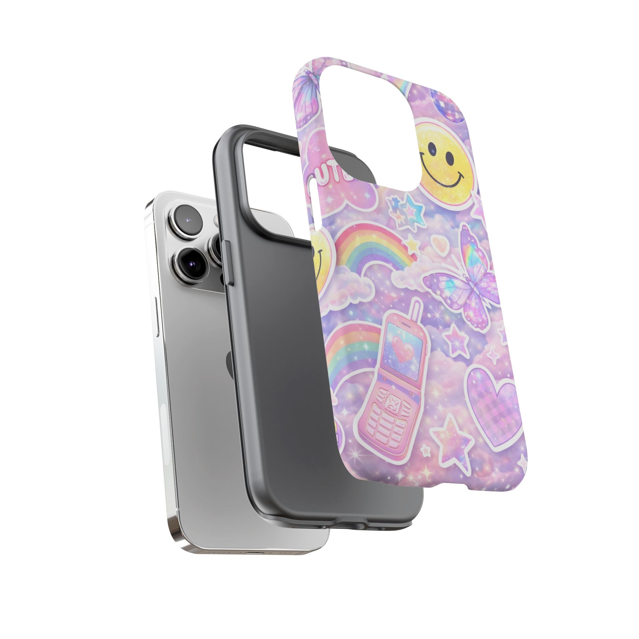 Pastel Y2K Tough Case — Cute Smiley, Rainbow & Butterfly Phone Case