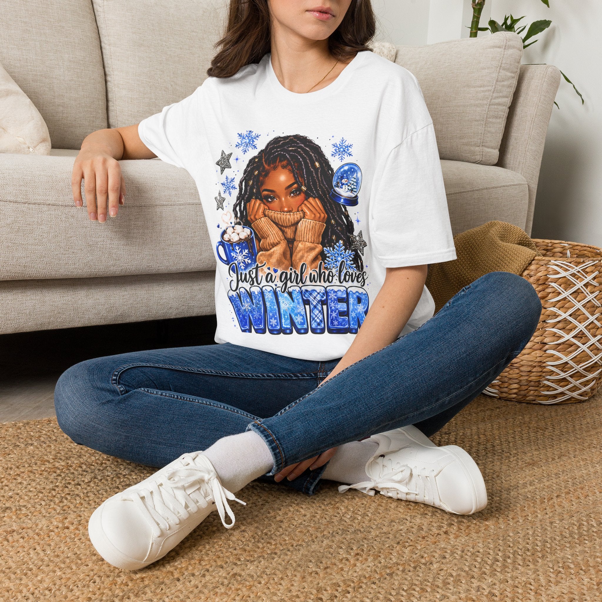 Just a Girl Who Loves Winter Shirt, Cozy Winter Graphic Tee, Snowflake Hot Cocoa Shirt, Winter Lover T-Shirt, Cute Christmas Winter Tee