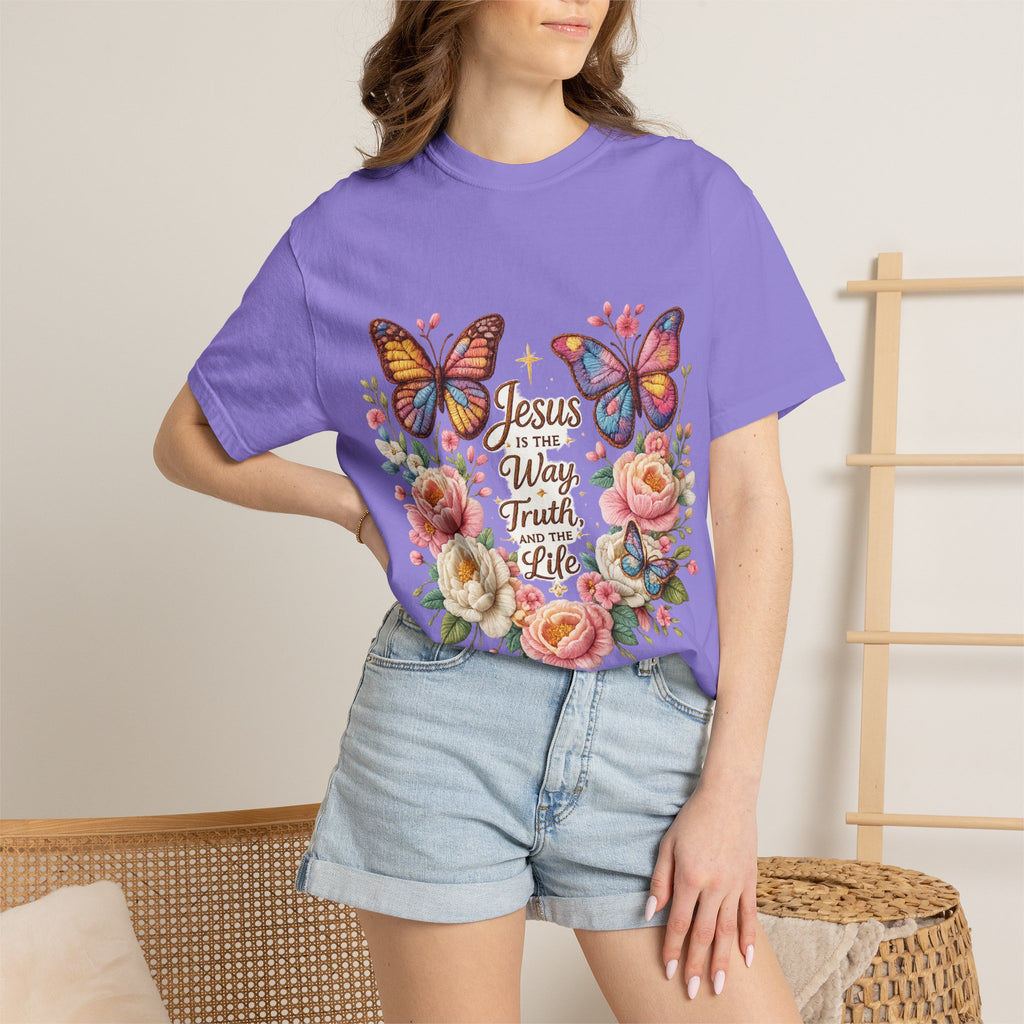 The One in Me Is Greater Shirt – Christian Crochet Style Graphic Tee, Faith Based Inspirational Bible Verse Shirt, Cute Religious Gift for Women