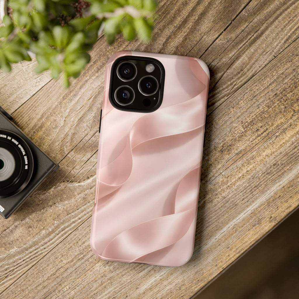 Blush Pink Satin Ribbon Phone Case – Elegant Coquette Aesthetic Luxury iPhone Case, Feminine Designer Bow Phone Cover