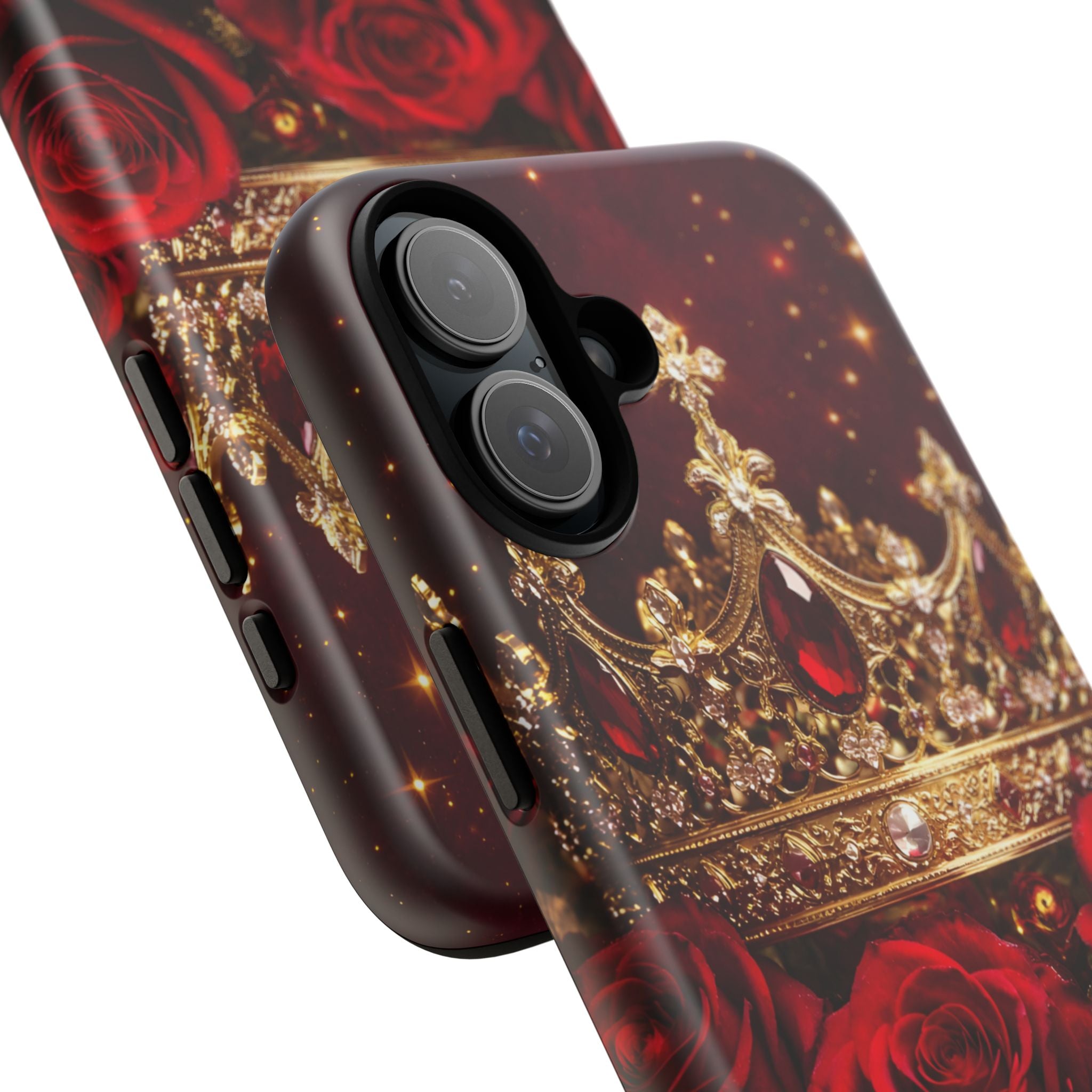 Royal Crown & Red Rose Luxury Phone Case – Gold Crown Burgundy Aesthetic iPhone Case, Regal Queen Floral Phone Cover