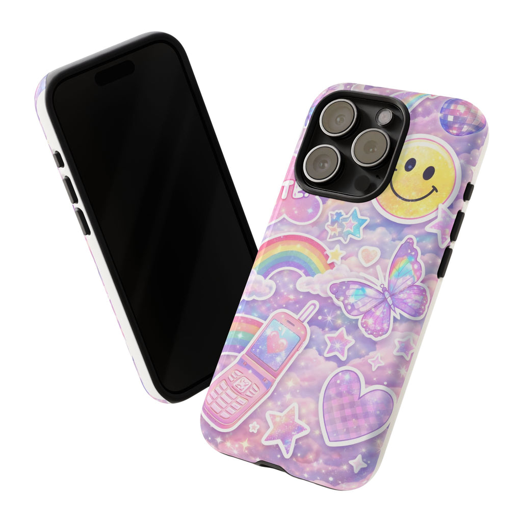 Pastel Y2K Tough Case — Cute Smiley, Rainbow & Butterfly Phone Case