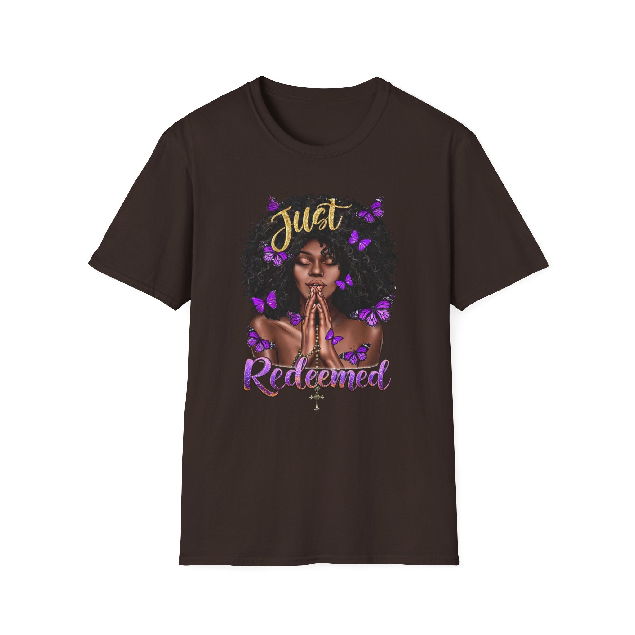 Redeemed Christian Afro Woman T-Shirt – Faith-Based Butterfly Design, Inspirational Black Woman Graphic Tee, Spiritual Gift for Women