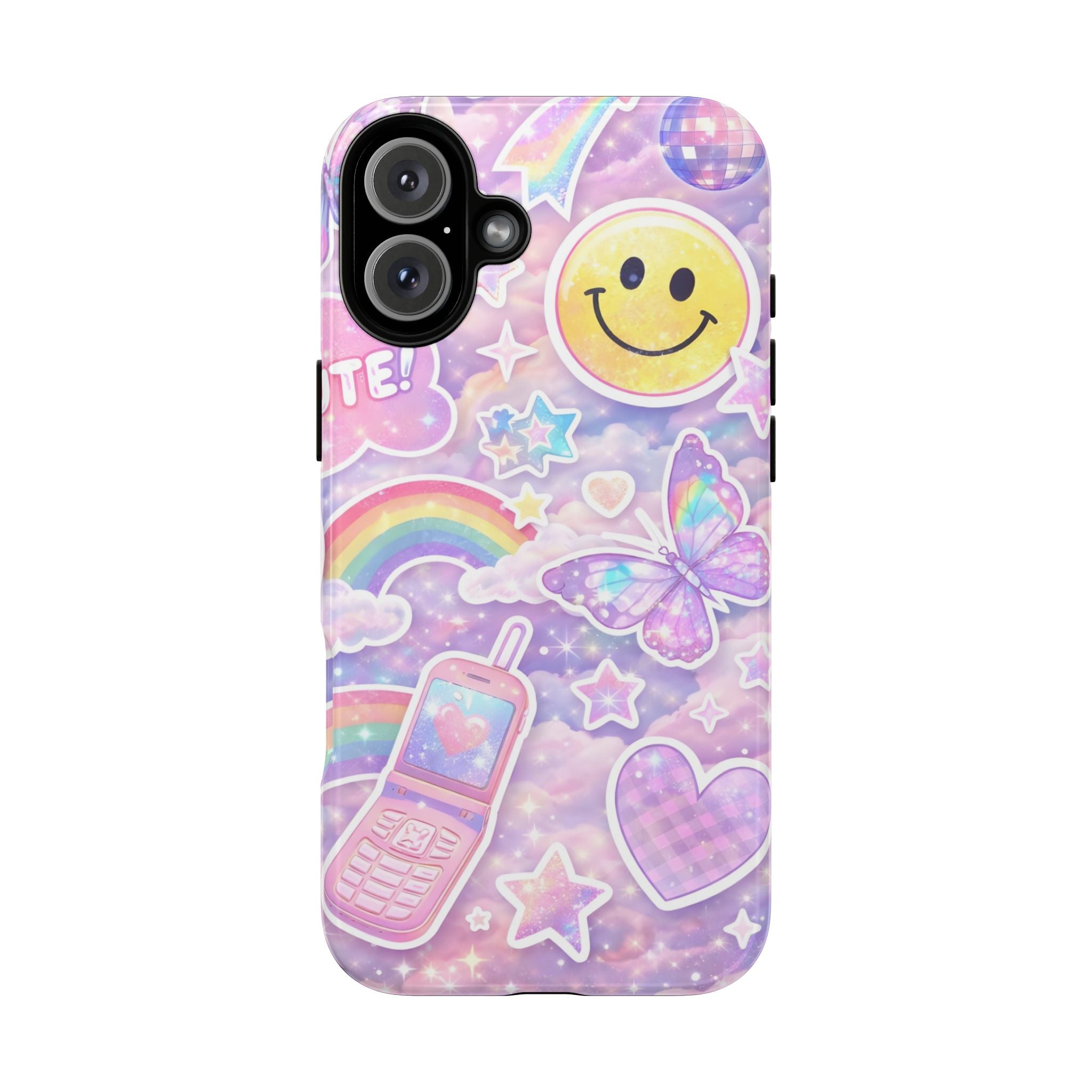 Pastel Y2K Tough Case — Cute Smiley, Rainbow & Butterfly Phone Case