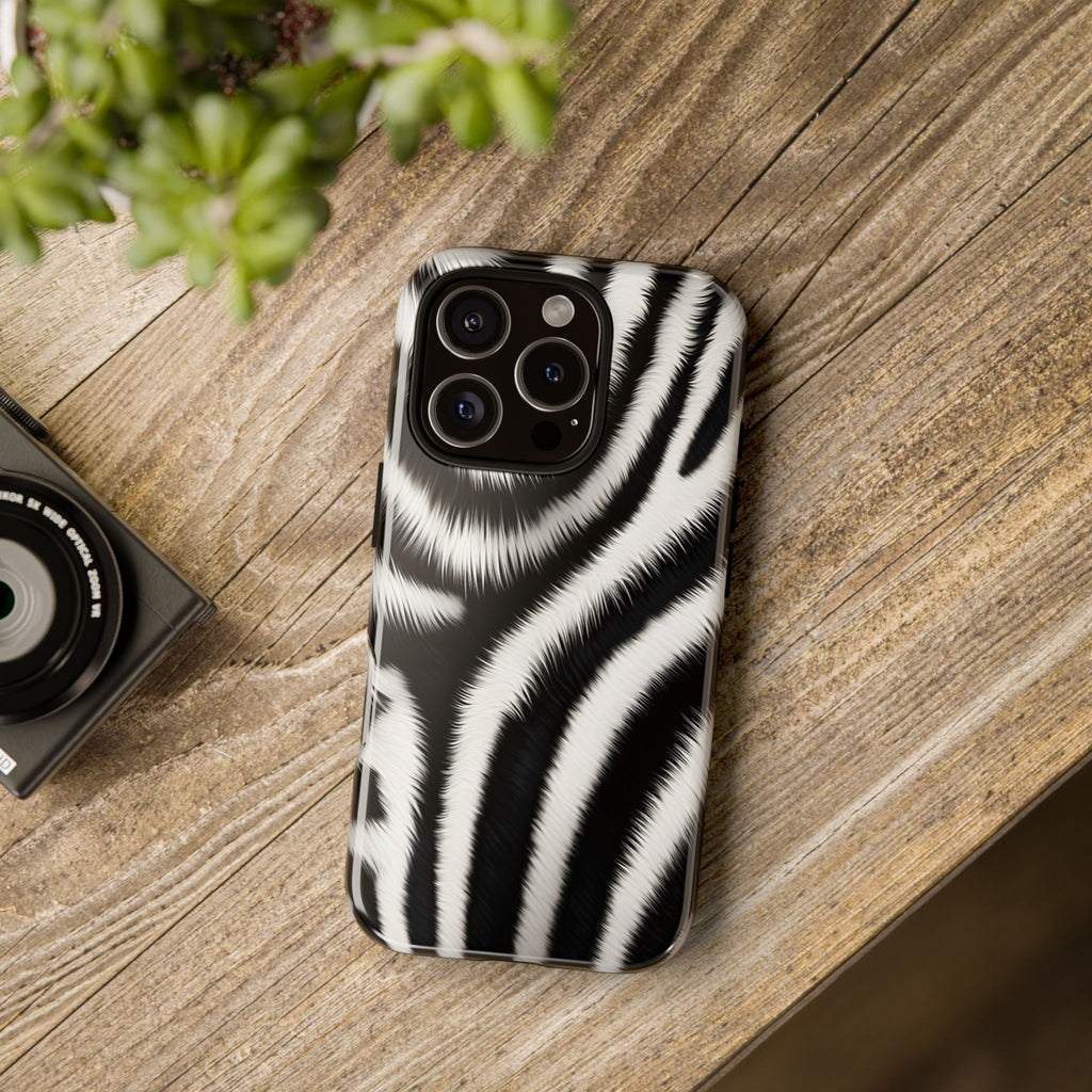 Zebra Print Tough Phone Case — Black & White Animal Pattern Protective Cover