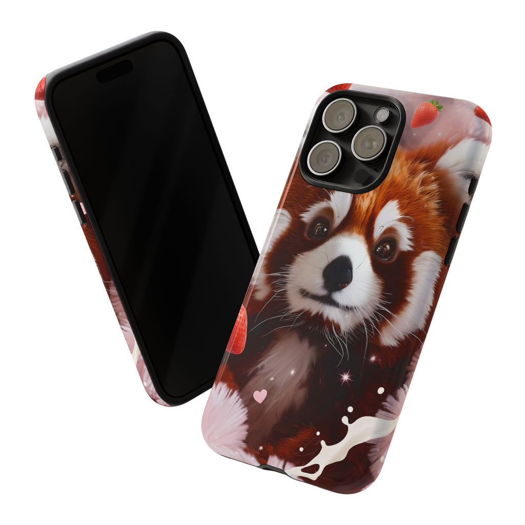Red Panda with Strawberries Tough Phone Case — Cute Protective Phone Case