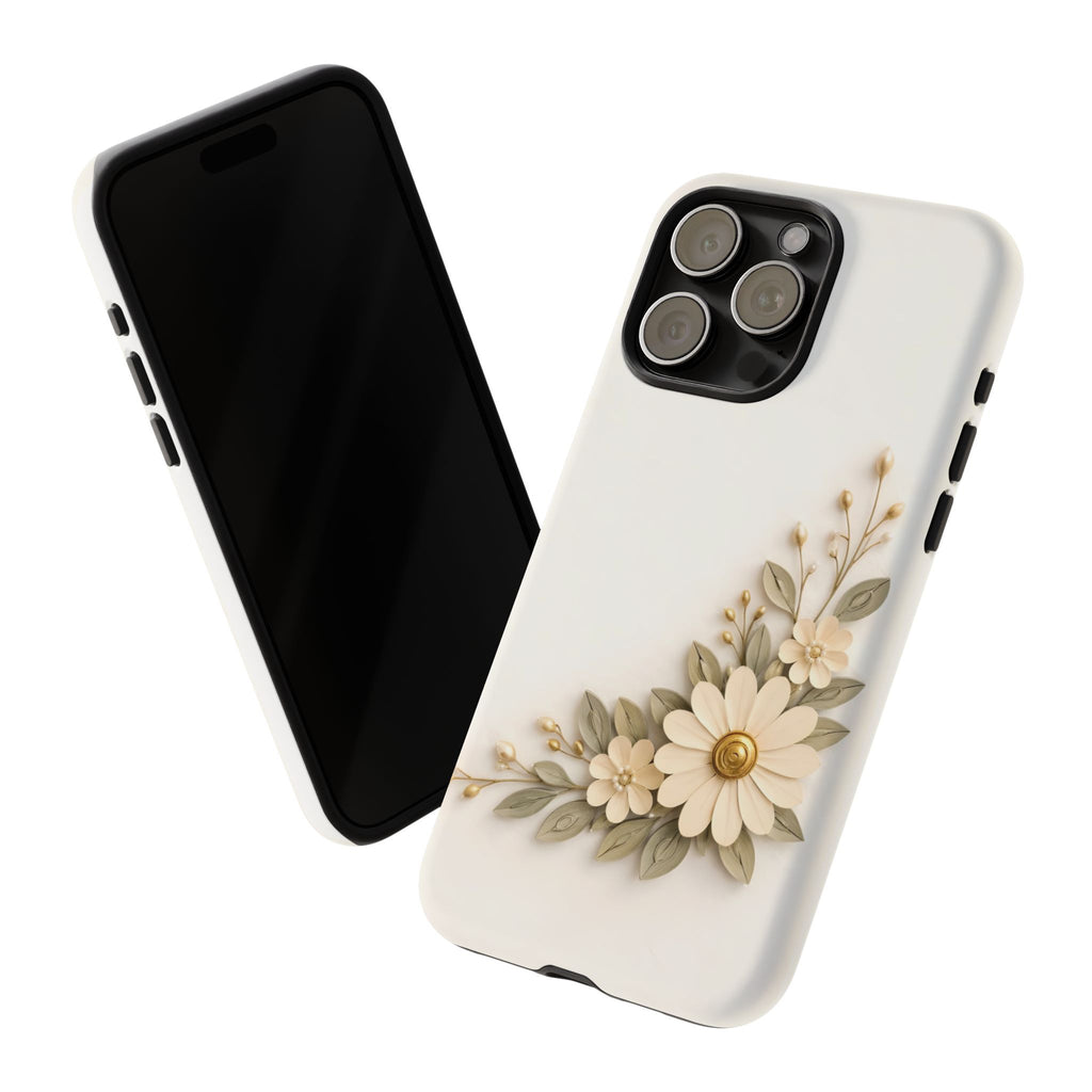 Floral Daisies Tough Case — Protective Phone Case with Cream Vintage Flower Design