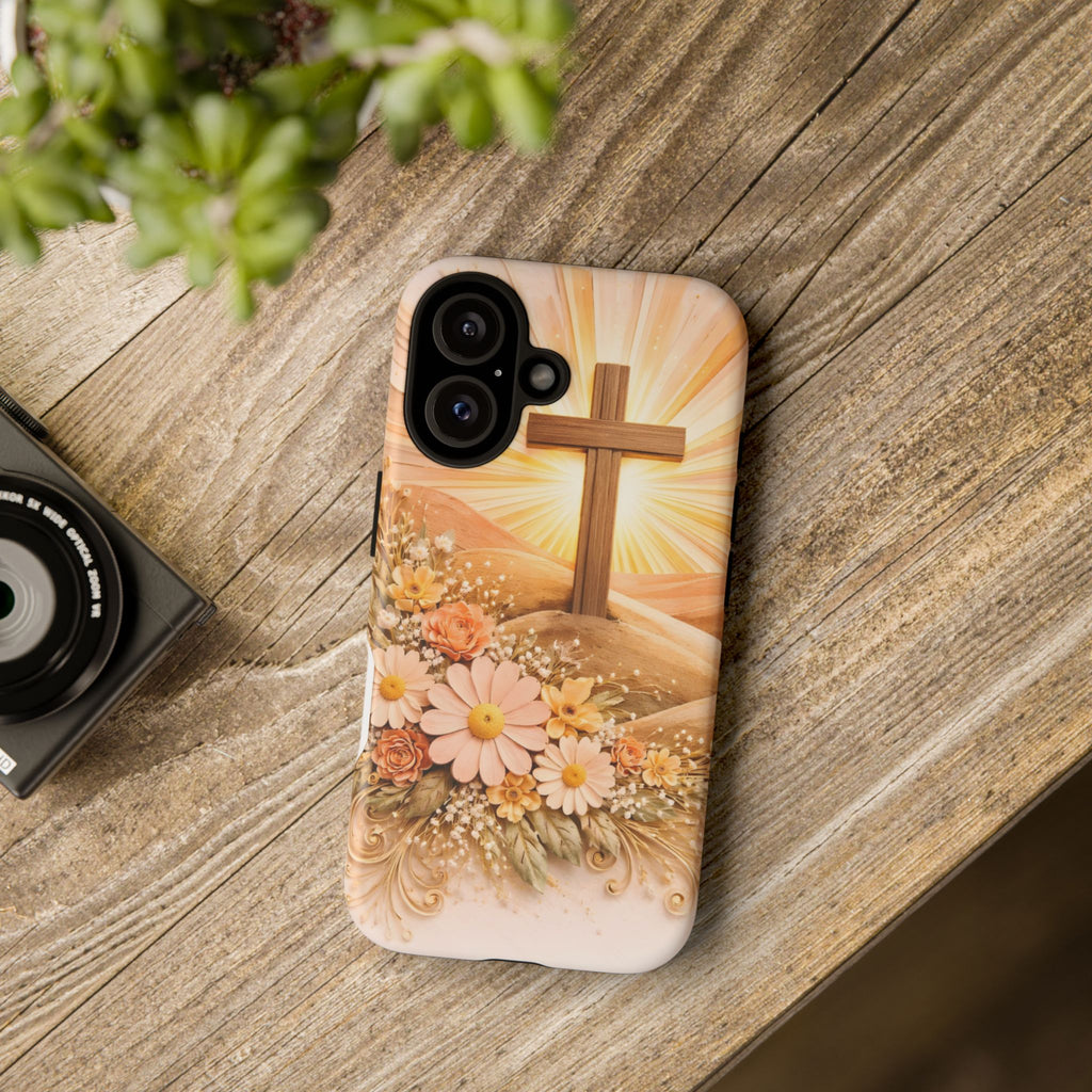Religious Phone Case — Cross & Sunrise Floral iPhone Cover