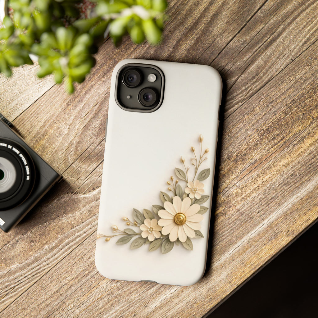 Floral Daisies Tough Case — Protective Phone Case with Cream Vintage Flower Design