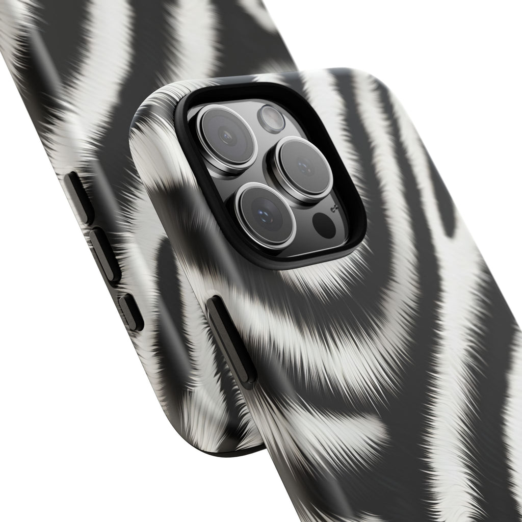 Zebra Print Tough Phone Case — Black & White Animal Pattern Protective Cover