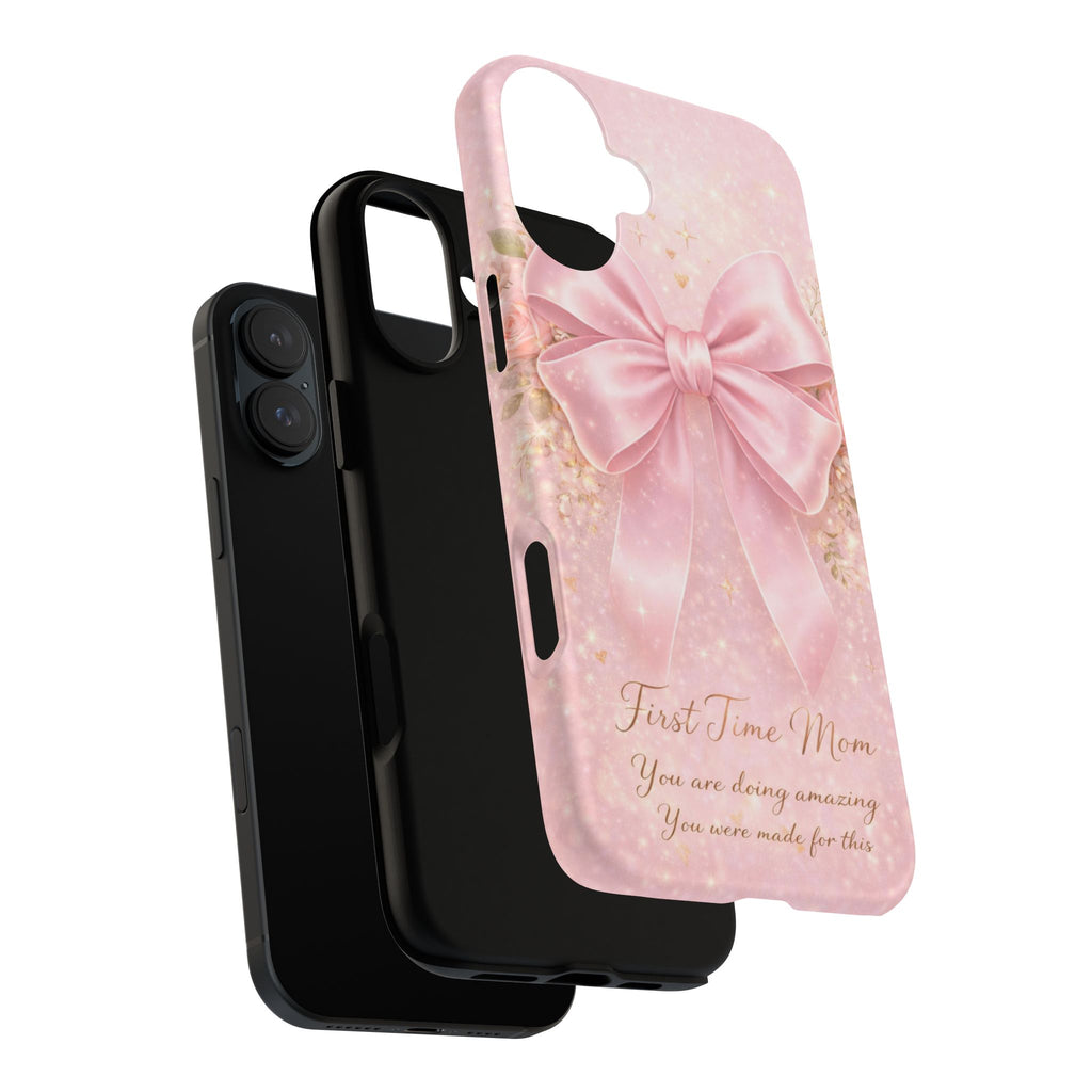Coquette Pink Bow Phone Case, First Time Mom Aesthetic Case, Soft Girl iPhone Cover, Cute Feminine Mom Case