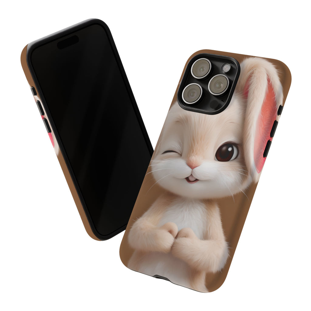 Adorable Kawaii Bunny Phone Case – Cute Winking Rabbit Aesthetic Case – Soft Pastel Bunny Cover – Gift for Bunny Lovers.