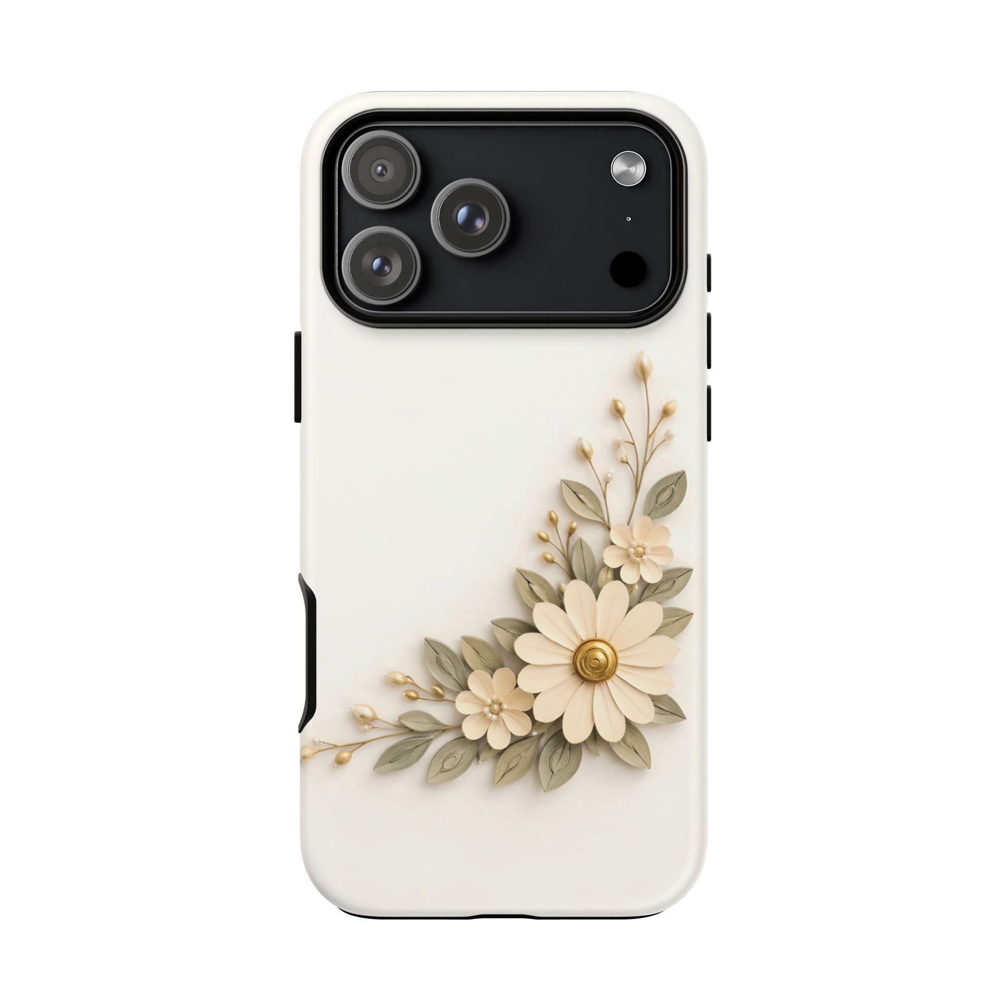 Floral Daisies Tough Case — Protective Phone Case with Cream Vintage Flower Design