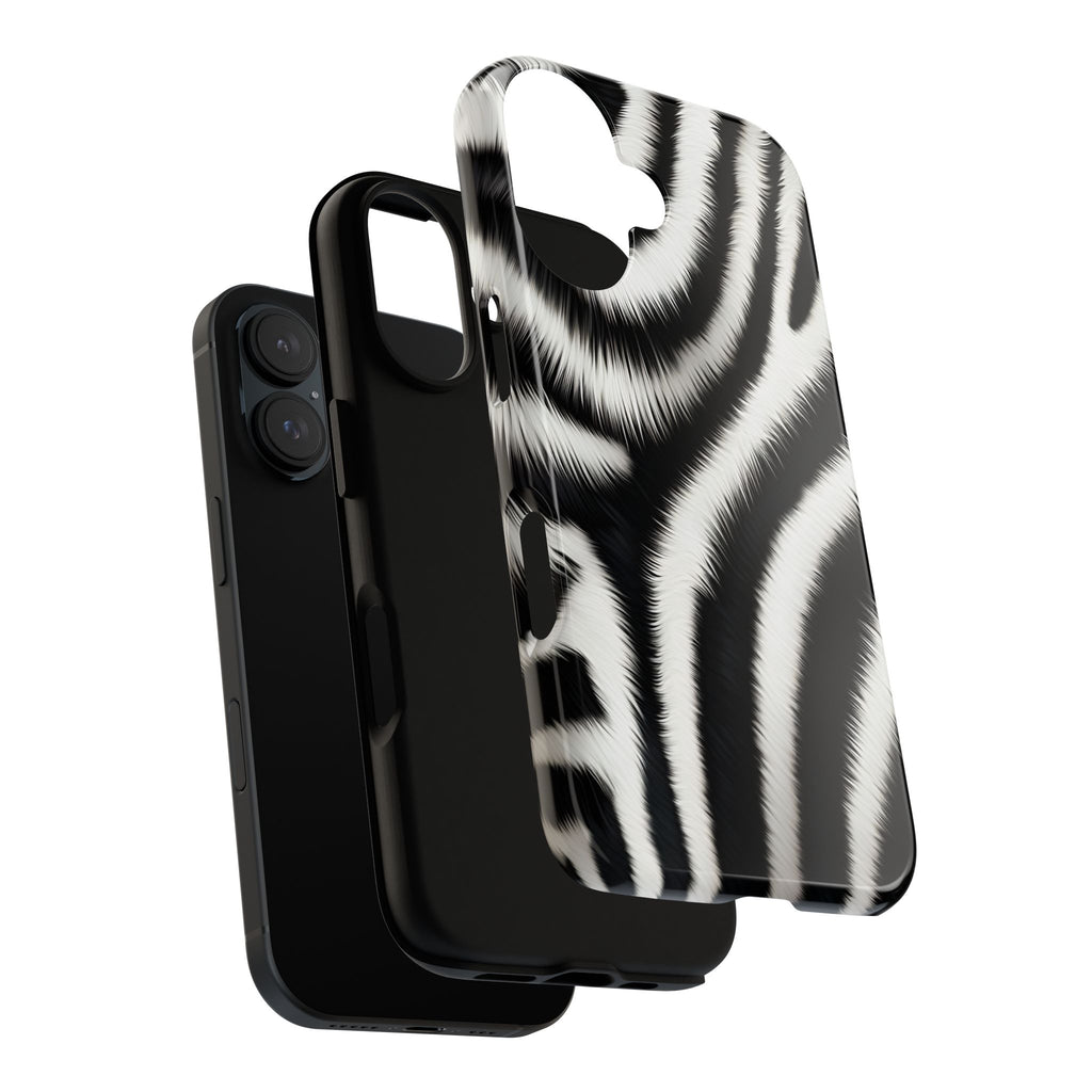 Zebra Print Tough Phone Case — Black & White Animal Pattern Protective Cover