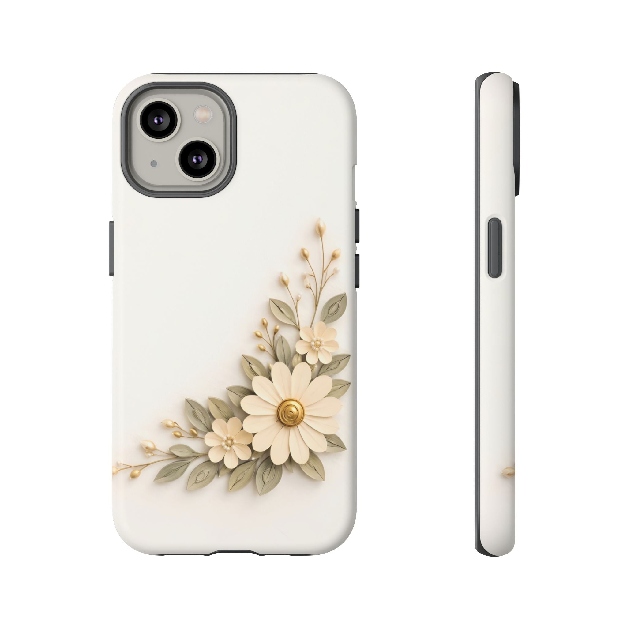 Floral Daisies Tough Case — Protective Phone Case with Cream Vintage Flower Design