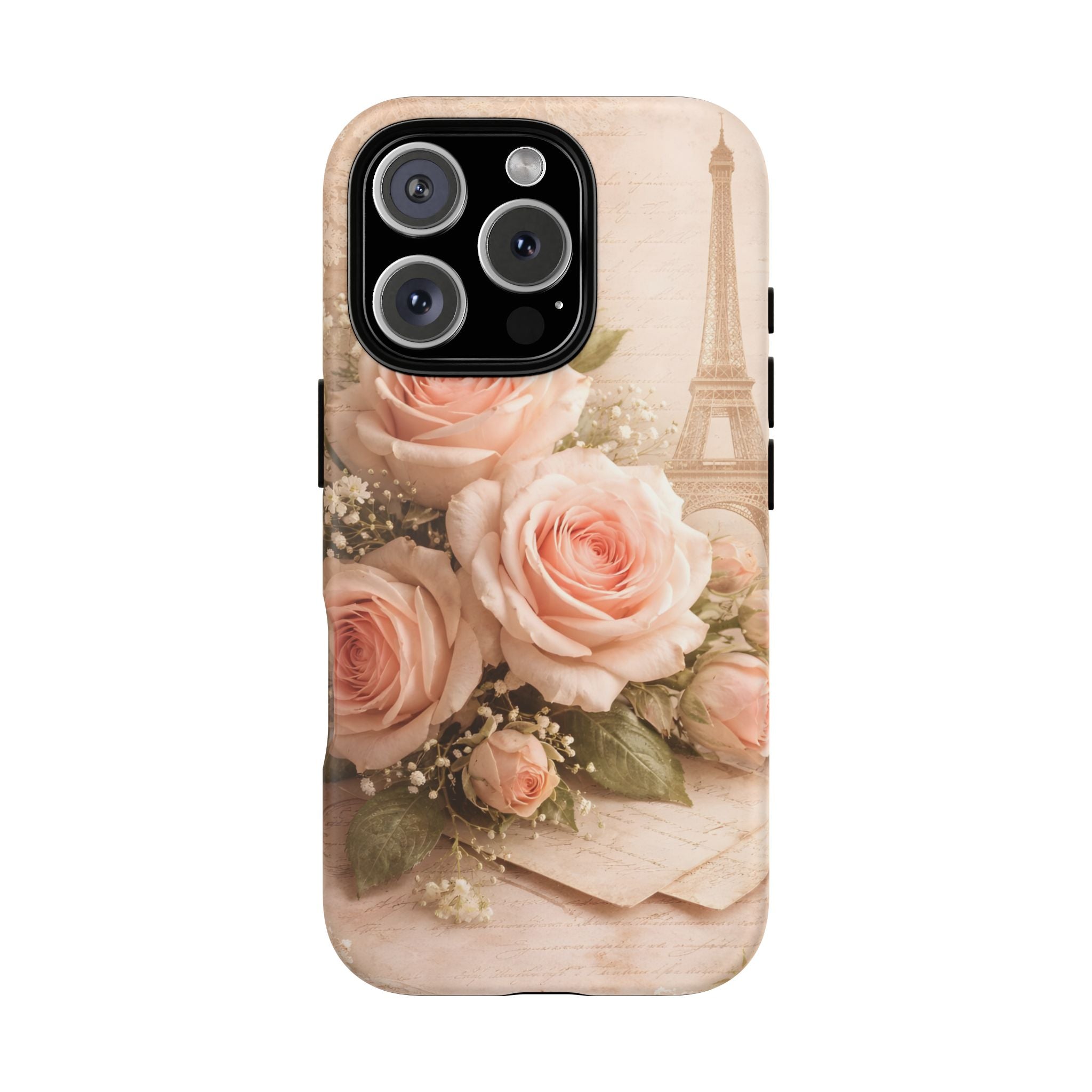 Vintage Parisian Rose Phone Case – Eiffel Tower Floral Aesthetic Luxury iPhone Case, Romantic Antique Paris Phone Cover