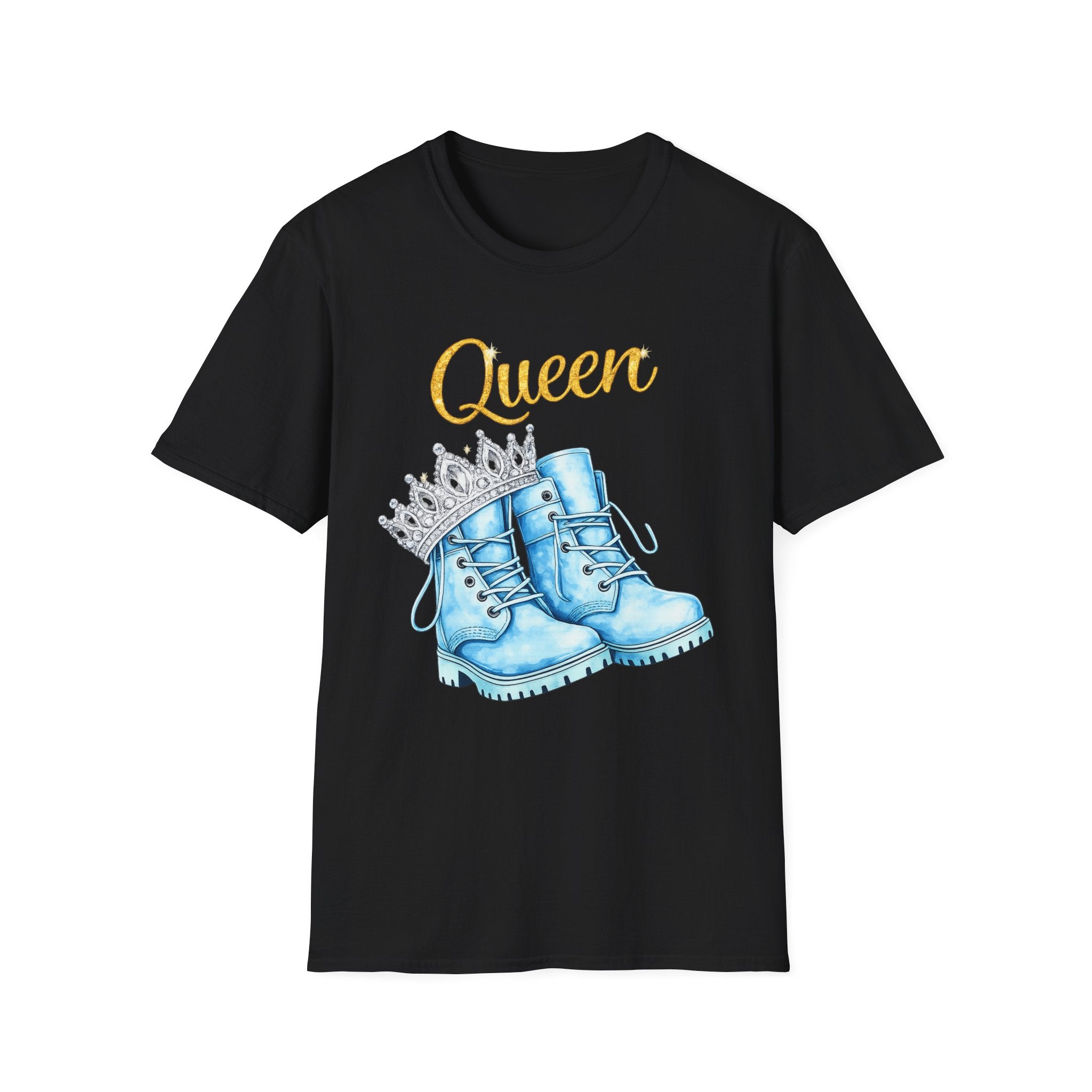 Queen Light Blue Boots Shirt – Pink Crown Graphic Tee, Cute Girly Streetwear, Fashion Queen Outfit, Trendy Women’s Statement T-Shirt
