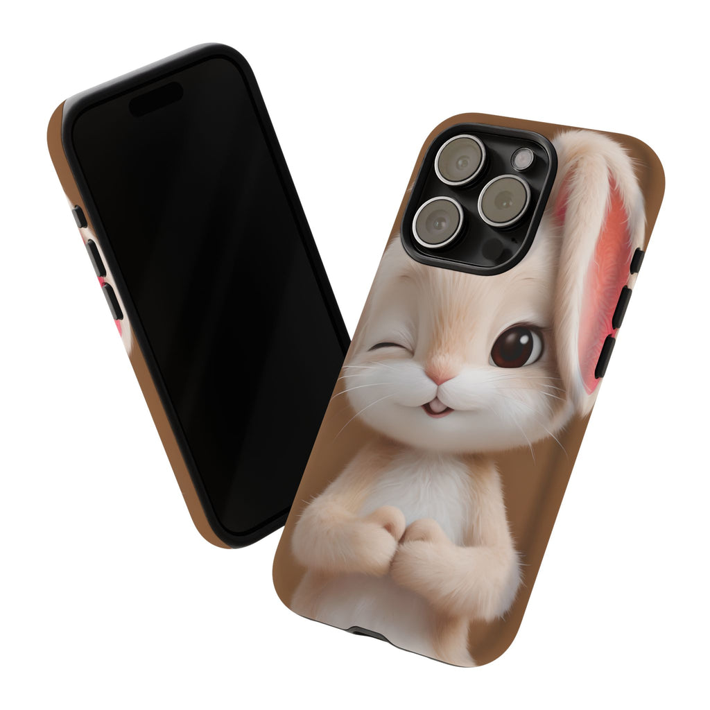 Adorable Kawaii Bunny Phone Case – Cute Winking Rabbit Aesthetic Case – Soft Pastel Bunny Cover – Gift for Bunny Lovers.