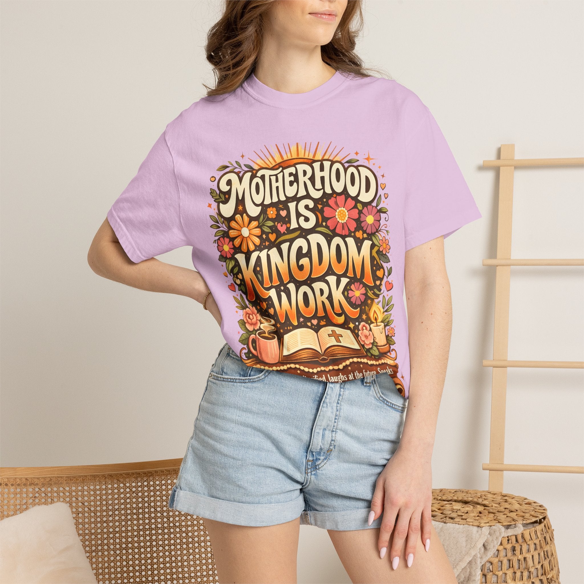 Motherhood Is Kingdom Work T-Shirt — Christian Mom Graphic Tee (Proverbs 31:27)
