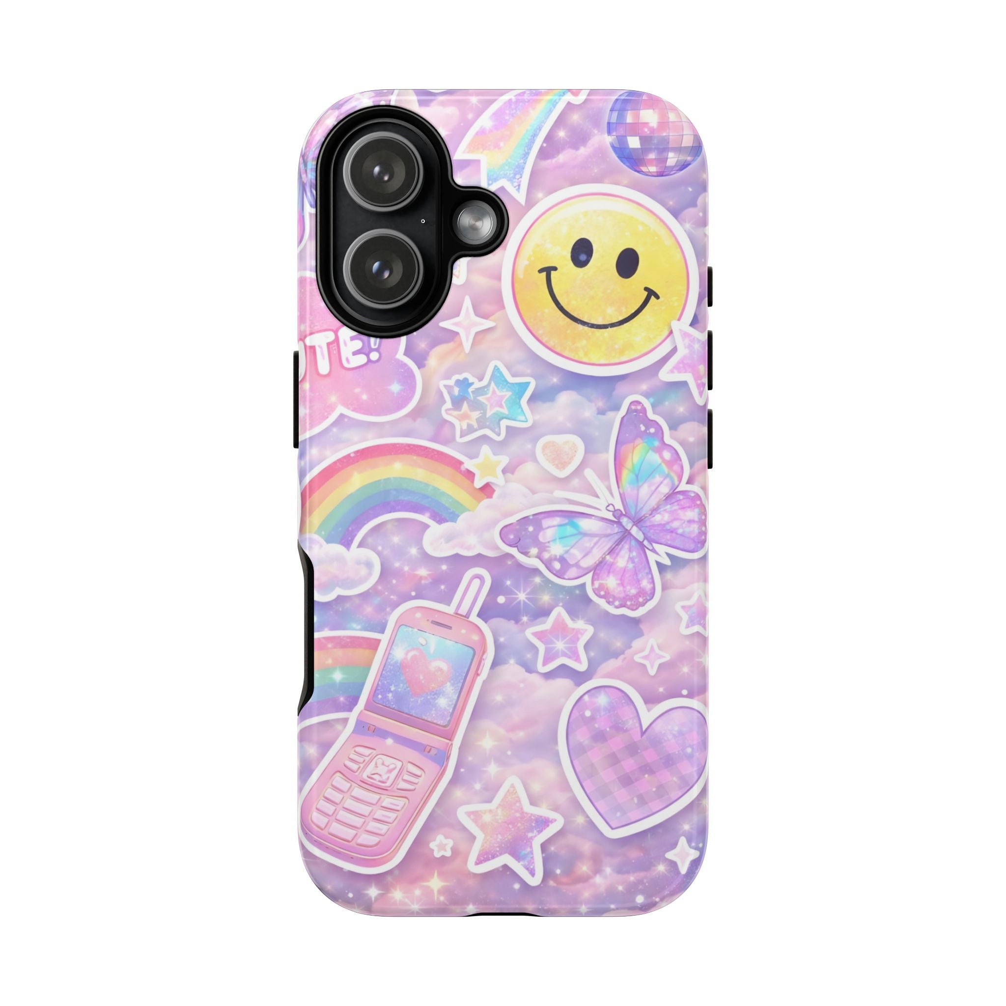 Pastel Y2K Tough Case — Cute Smiley, Rainbow & Butterfly Phone Case