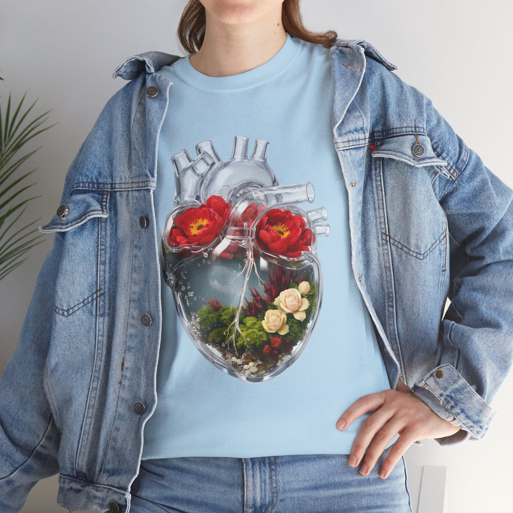 Floral Anatomical Heart T-Shirt — Botanical Heart Illustration Tee