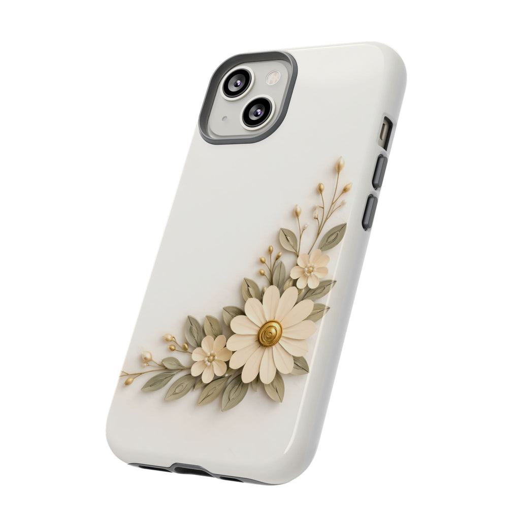 Floral Daisies Tough Case — Protective Phone Case with Cream Vintage Flower Design