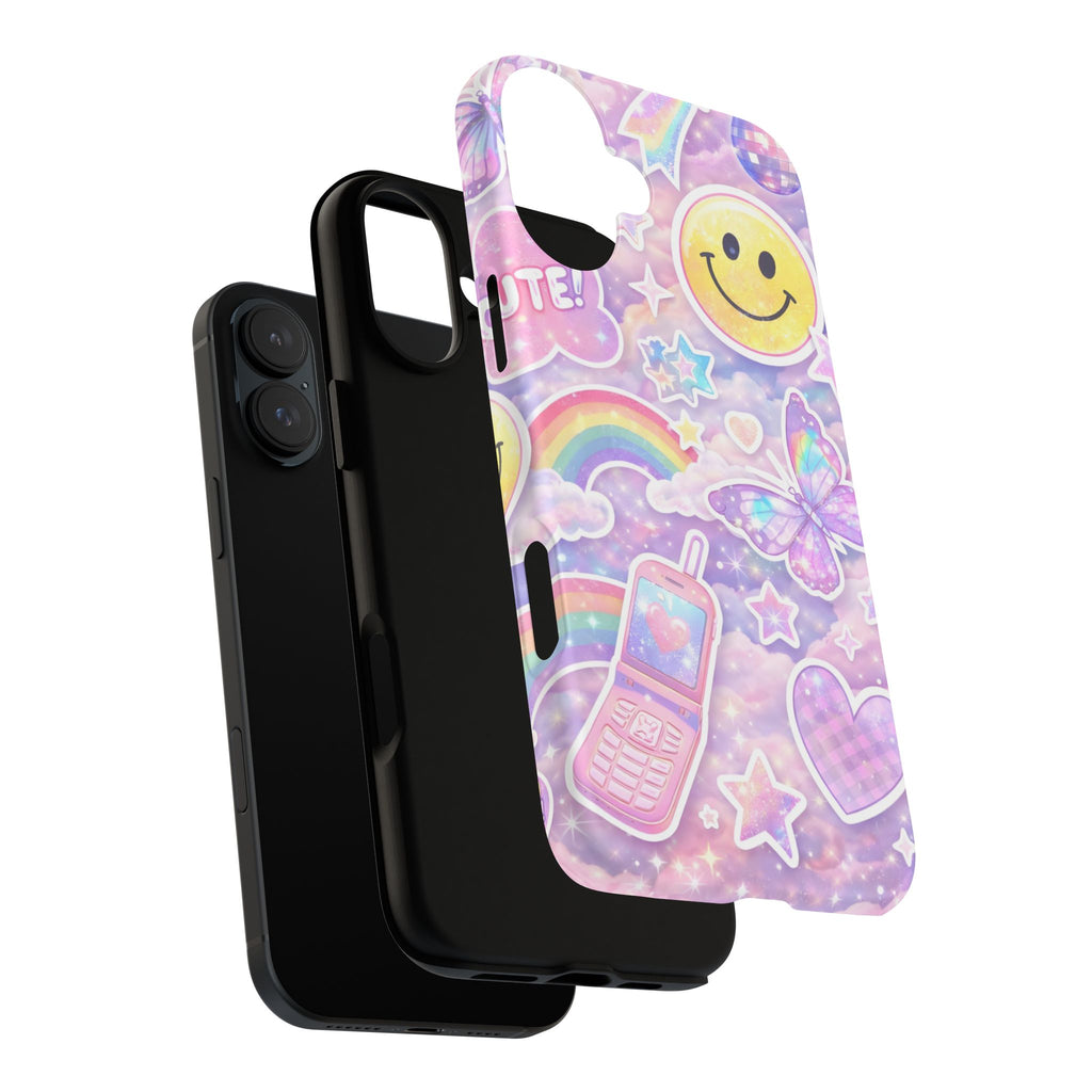 Pastel Y2K Tough Case — Cute Smiley, Rainbow & Butterfly Phone Case