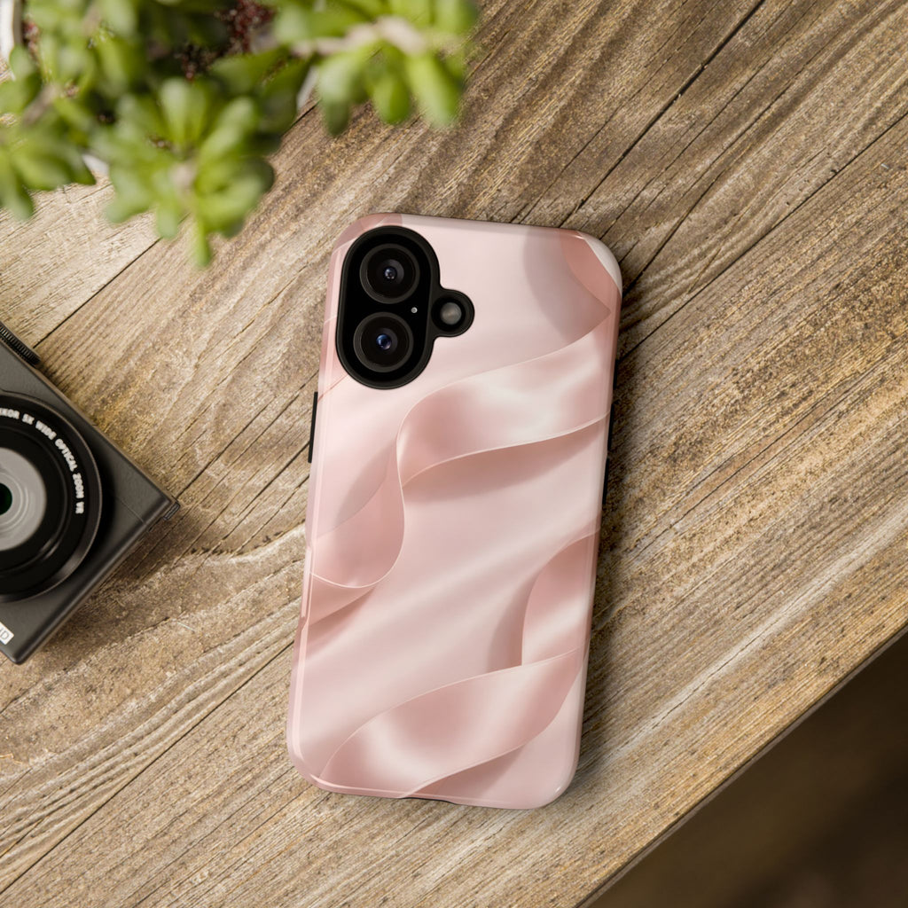 Blush Pink Satin Ribbon Phone Case – Elegant Coquette Aesthetic Luxury iPhone Case, Feminine Designer Bow Phone Cover