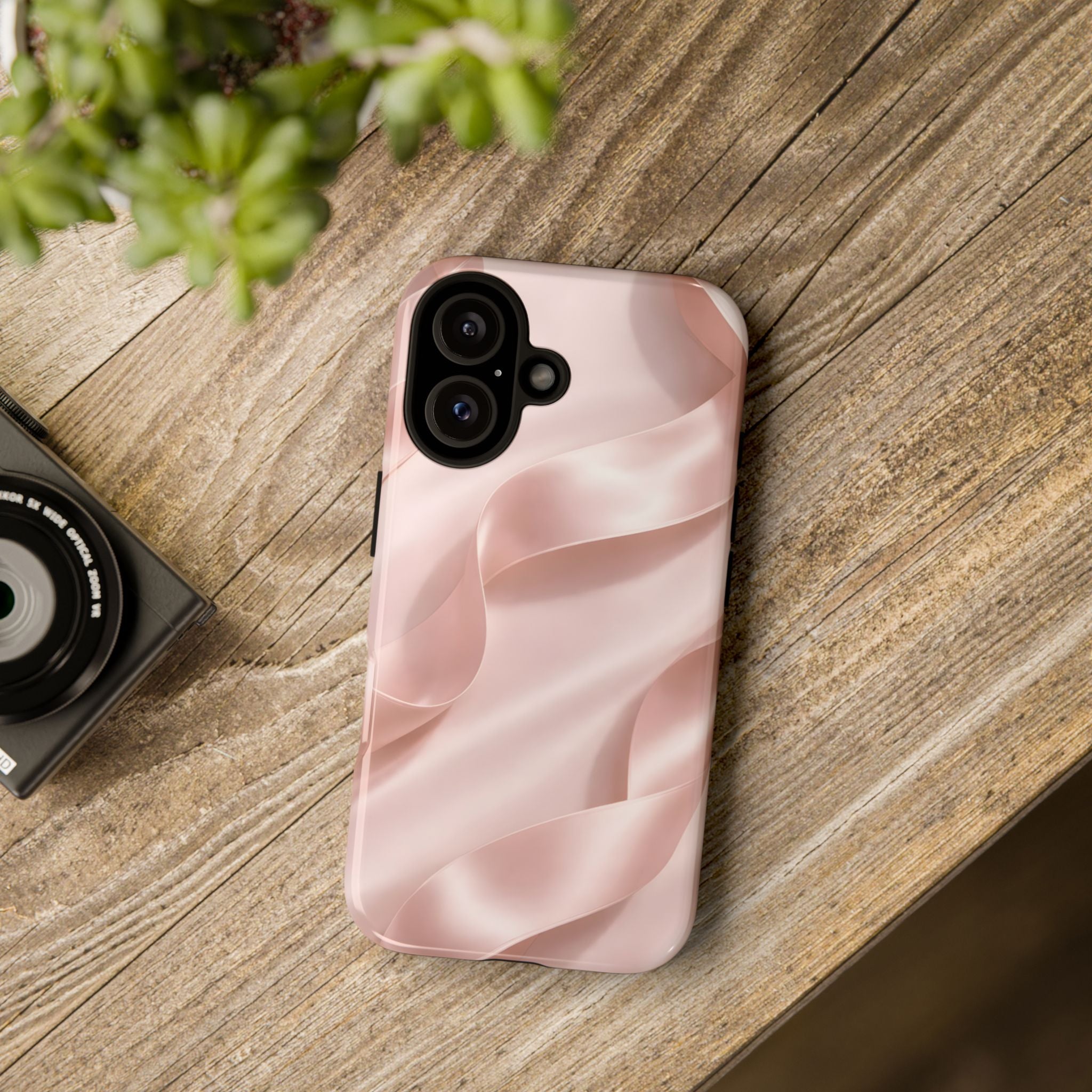 Blush Pink Satin Ribbon Phone Case – Elegant Coquette Aesthetic Luxury iPhone Case, Feminine Designer Bow Phone Cover