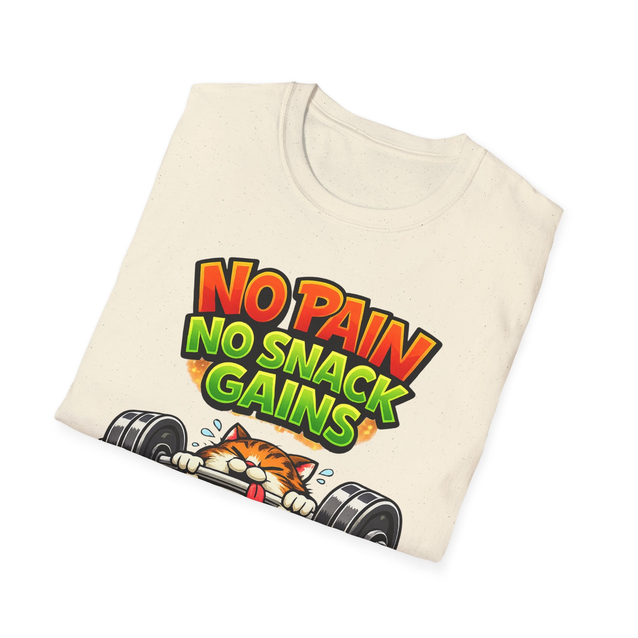 Funny Gym Cat Shirt, No Pain No Snack Gains Tee, Workout Motivation Shirt, Fitness Humor T-Shirt for Men & Women