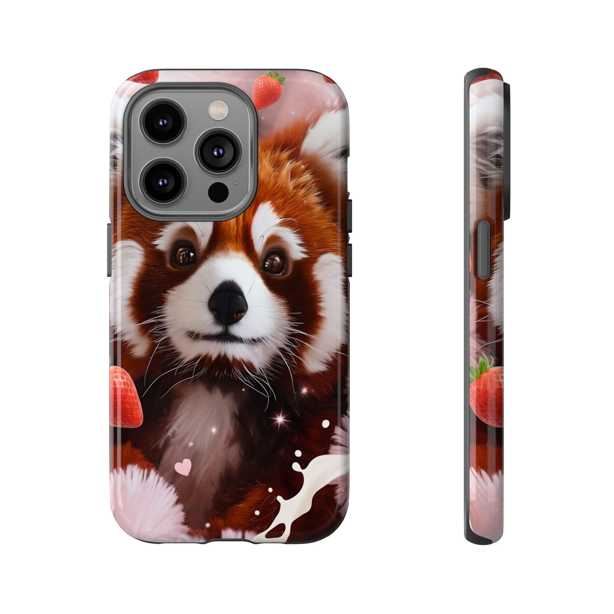 Red Panda with Strawberries Tough Phone Case — Cute Protective Phone Case