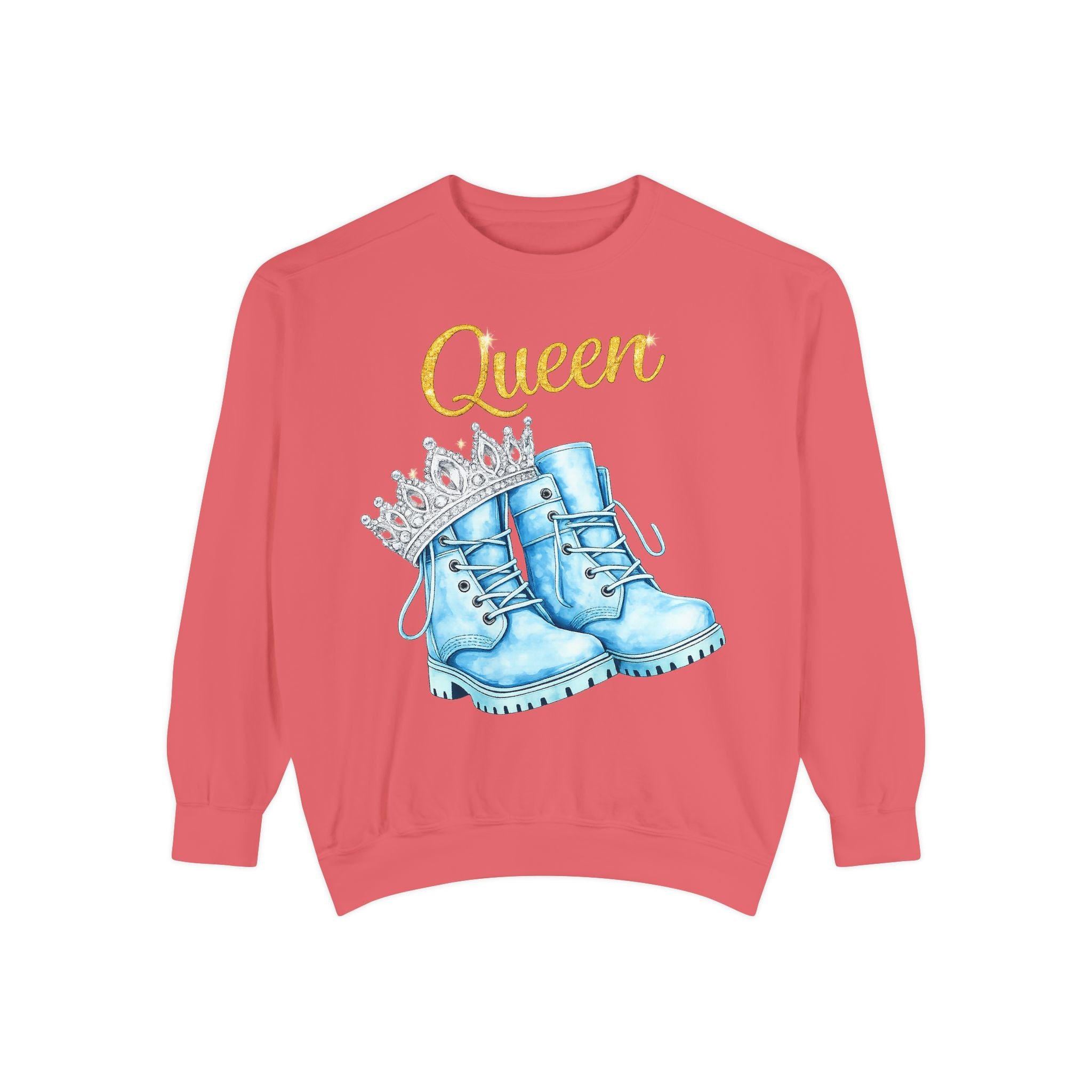 Queen Light Blue Boots Shirt – Pink Crown Graphic Tee, Cute Girly Streetwear, Fashion Queen Outfit, Trendy Women’s Statement T-Shirt