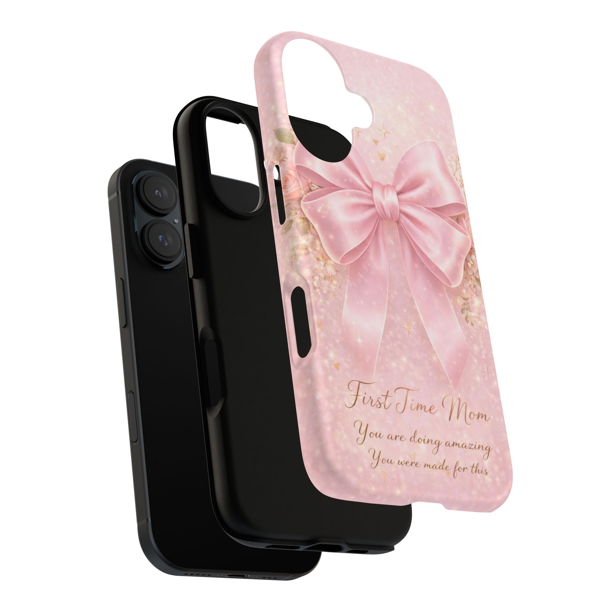 Coquette Pink Bow Phone Case, First Time Mom Aesthetic Case, Soft Girl iPhone Cover, Cute Feminine Mom Case
